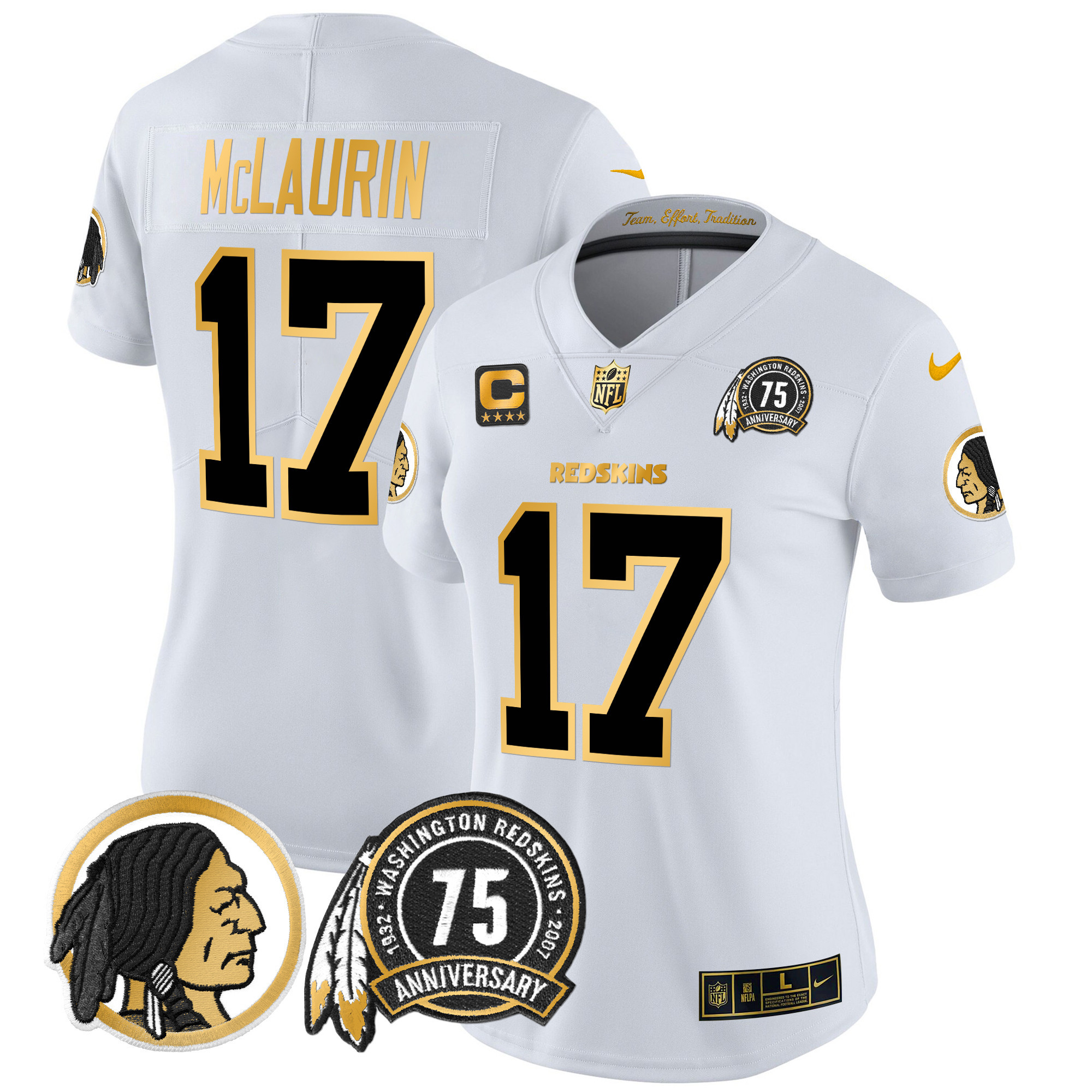 Women's Washington Redskins 75th Patch Throwback Gold Vapor Limited Jersey - All Stitched - Image 21