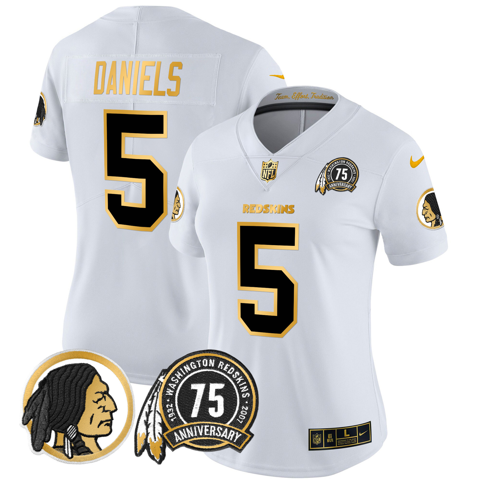 Women's Washington Redskins 75th Patch Throwback Gold Vapor Limited Jersey - All Stitched - Image 17