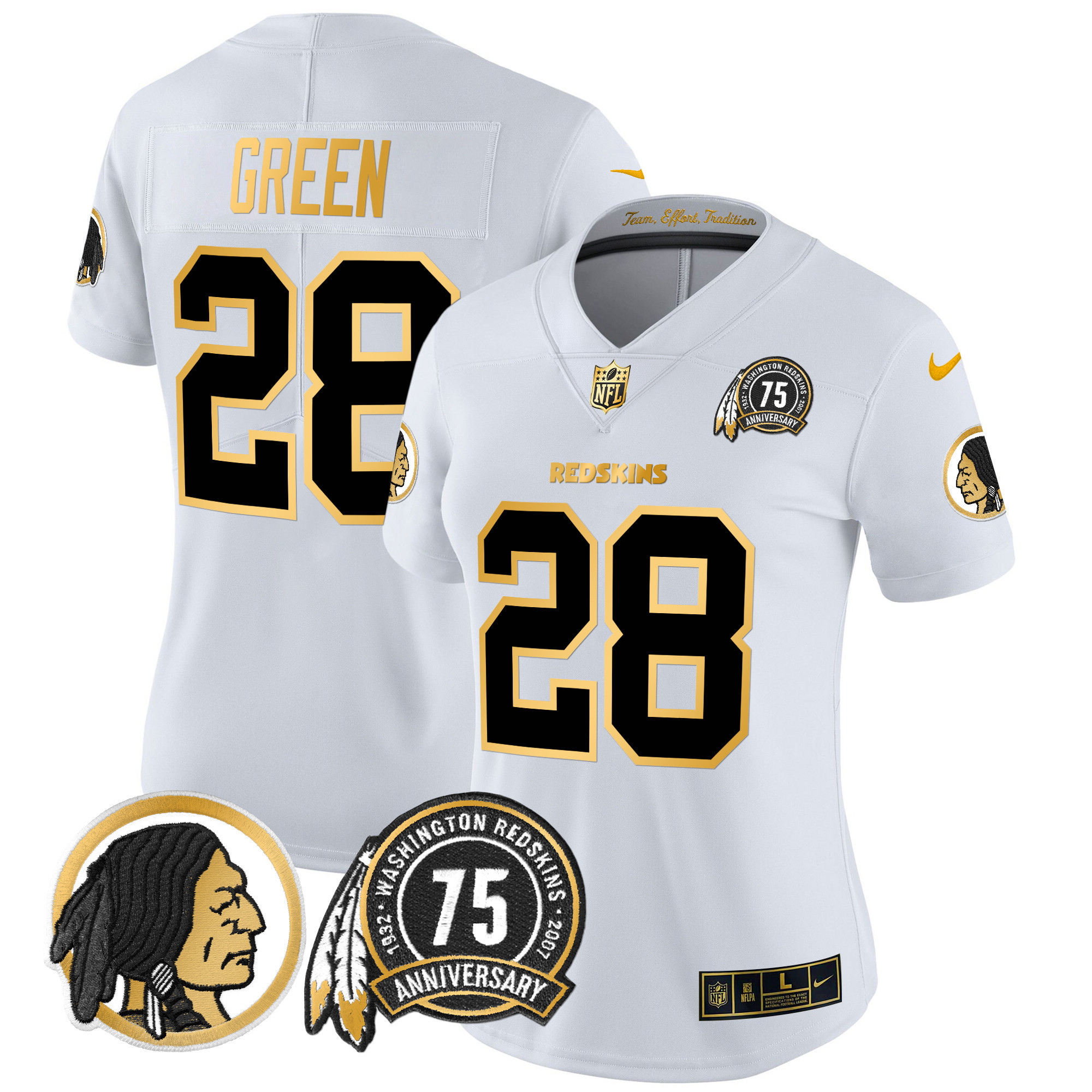 Women's Washington Redskins 75th Patch Throwback Gold Vapor Limited Jersey - All Stitched - Image 23