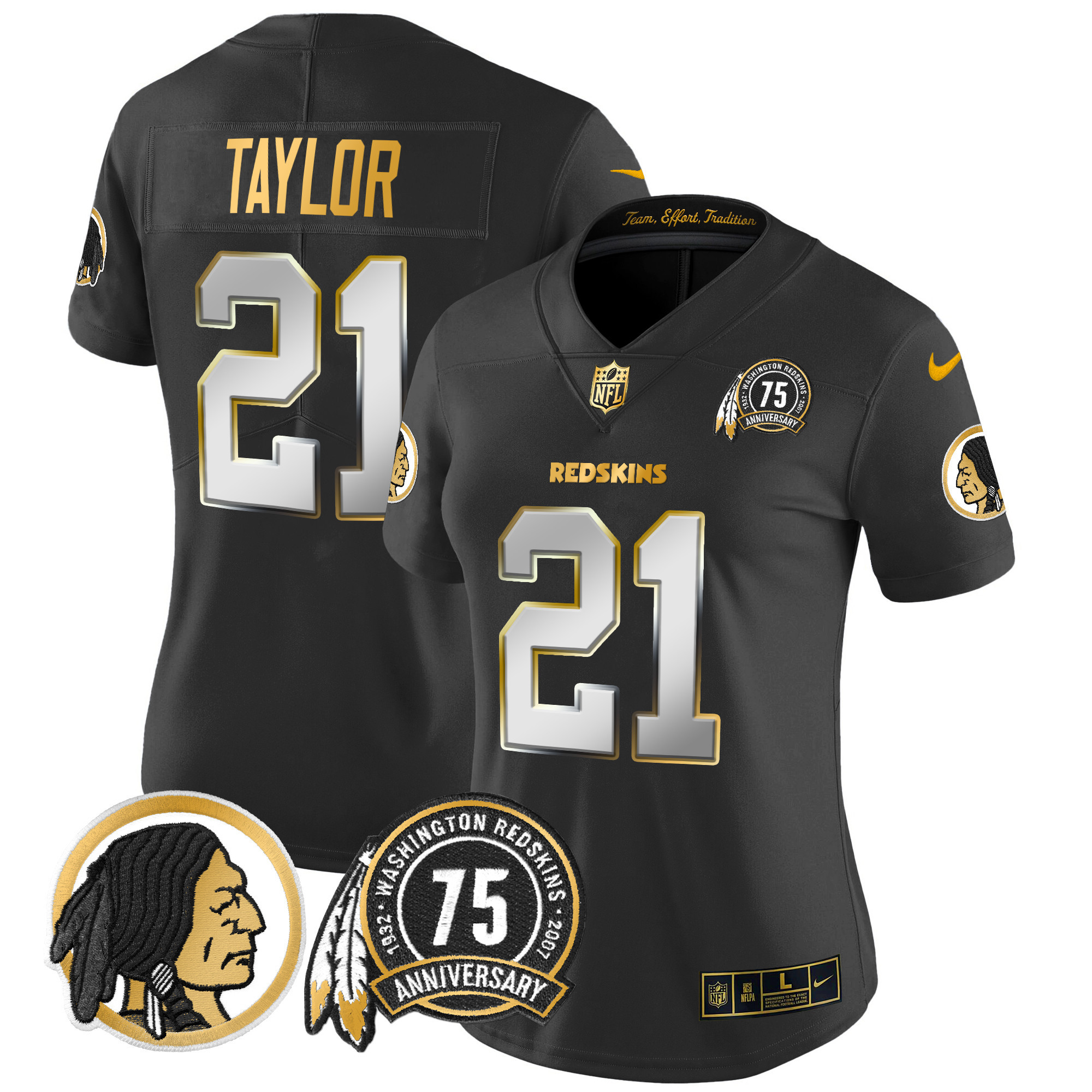 Women's Washington Redskins 75th Patch Throwback Gold Vapor Limited Jersey - All Stitched - Image 6