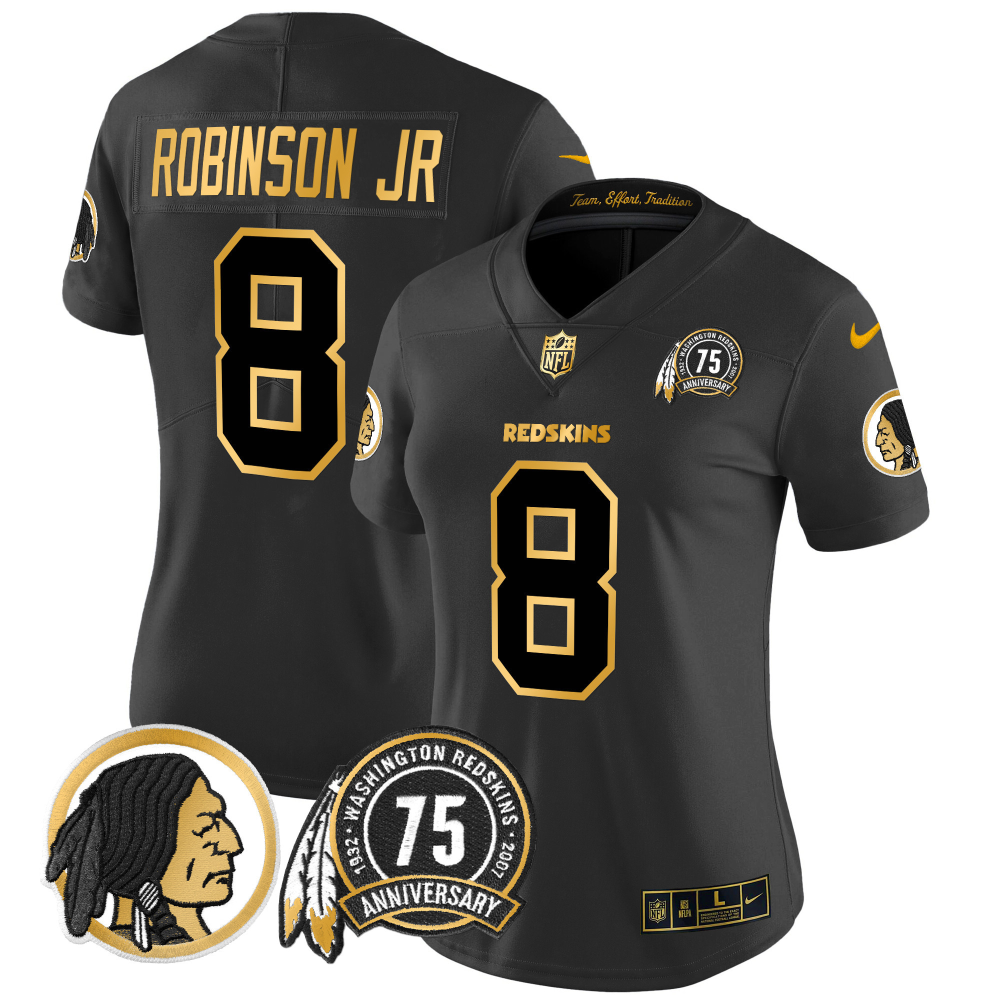 Women's Washington Redskins 75th Patch Throwback Gold Vapor Limited Jersey - All Stitched - Image 10