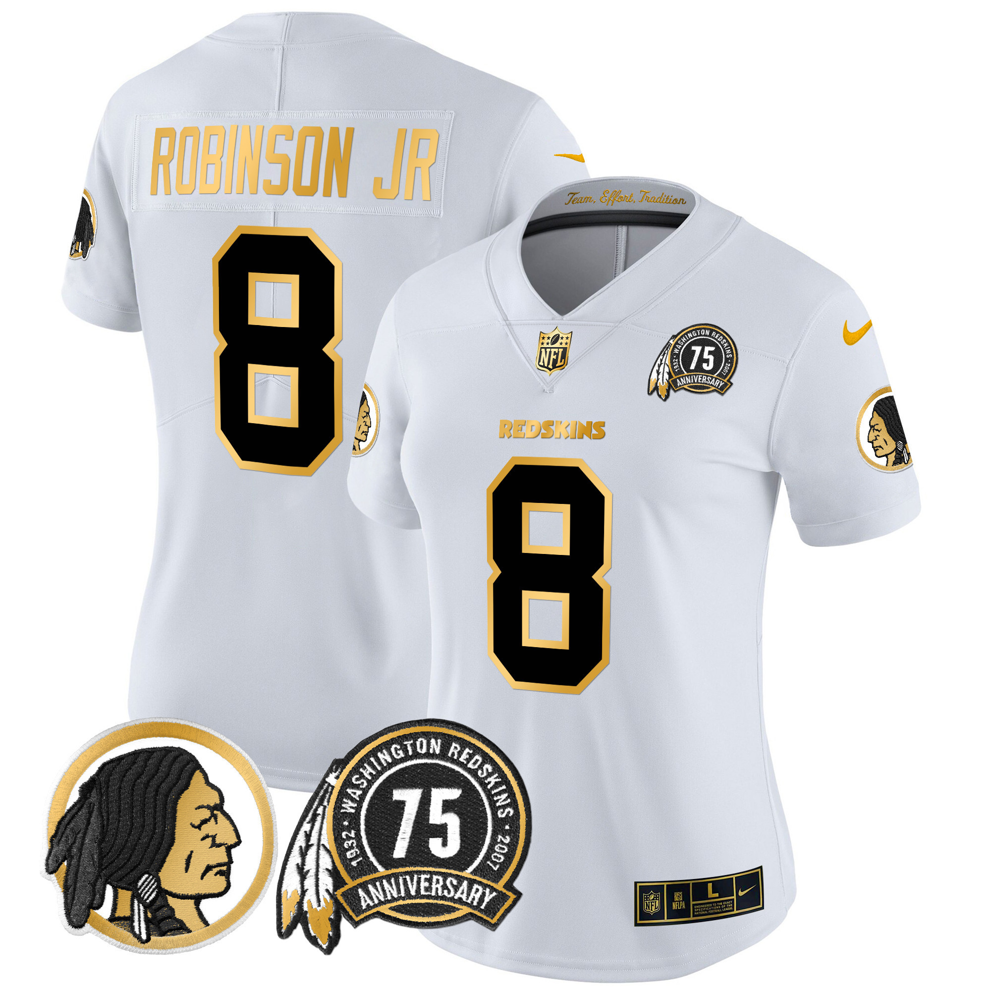 Women's Washington Redskins 75th Patch Throwback Gold Vapor Limited Jersey - All Stitched - Image 18