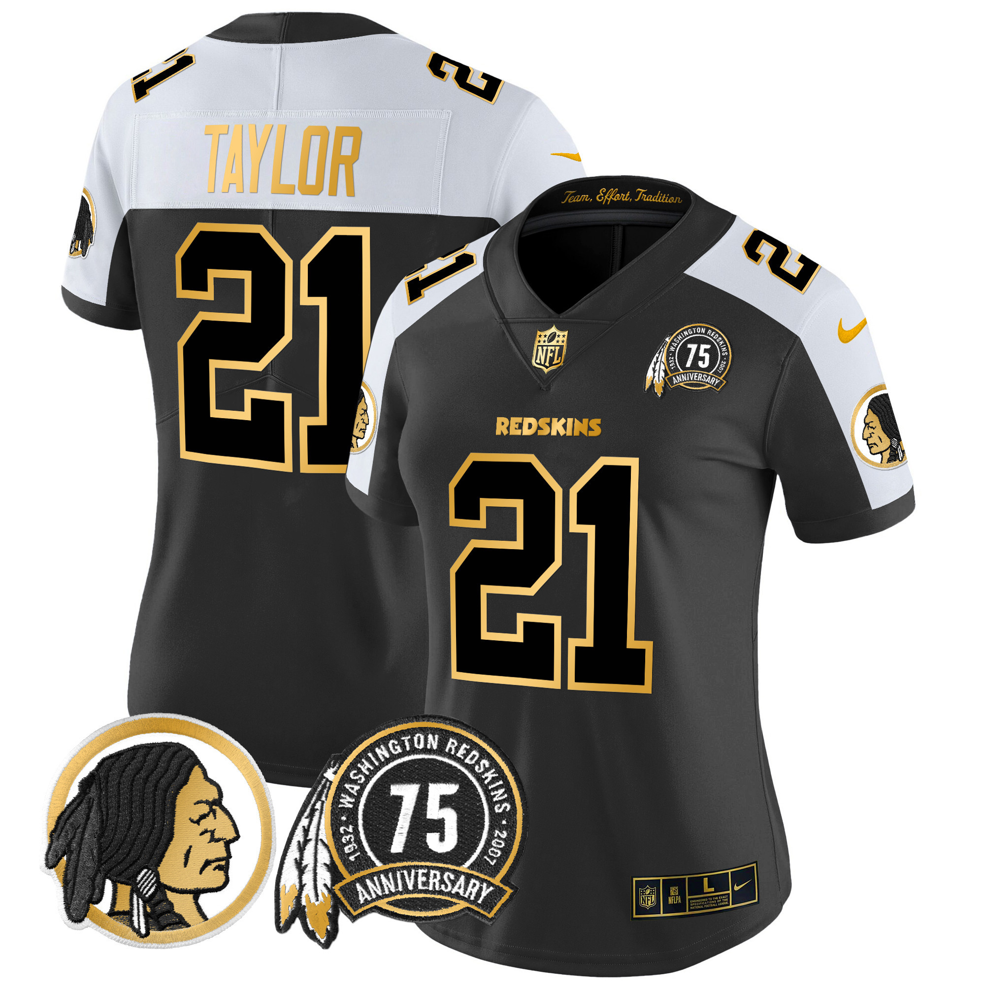 Women's Washington Redskins 75th Patch Throwback Gold Vapor Limited Jersey - All Stitched - Image 30