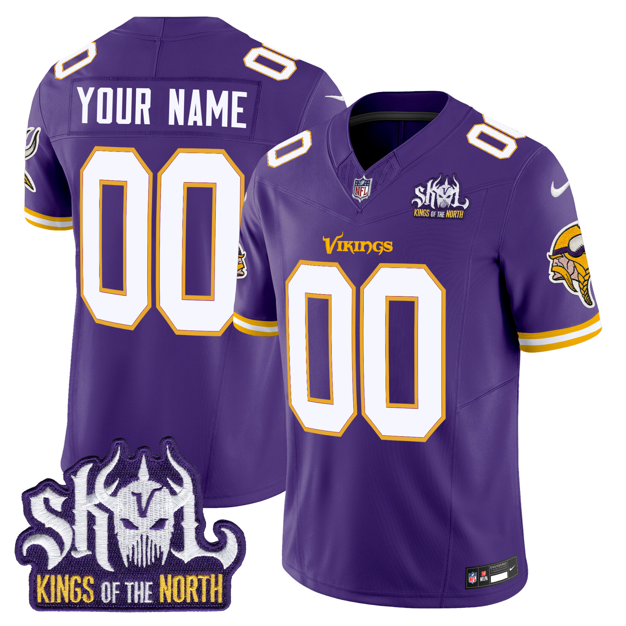 Minnesota Vikings King Of The North Patch Throwback Vapor Limited Custom Jersey - All Stitched - Image 3