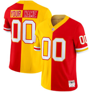 Kansas Chiefs Split Custom Red Gold Jersey - All Stitched