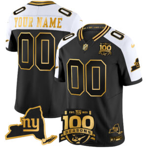 New York Giants 100th Season & State Patch Gold Vapor Limited Custom Jersey - All Stitched