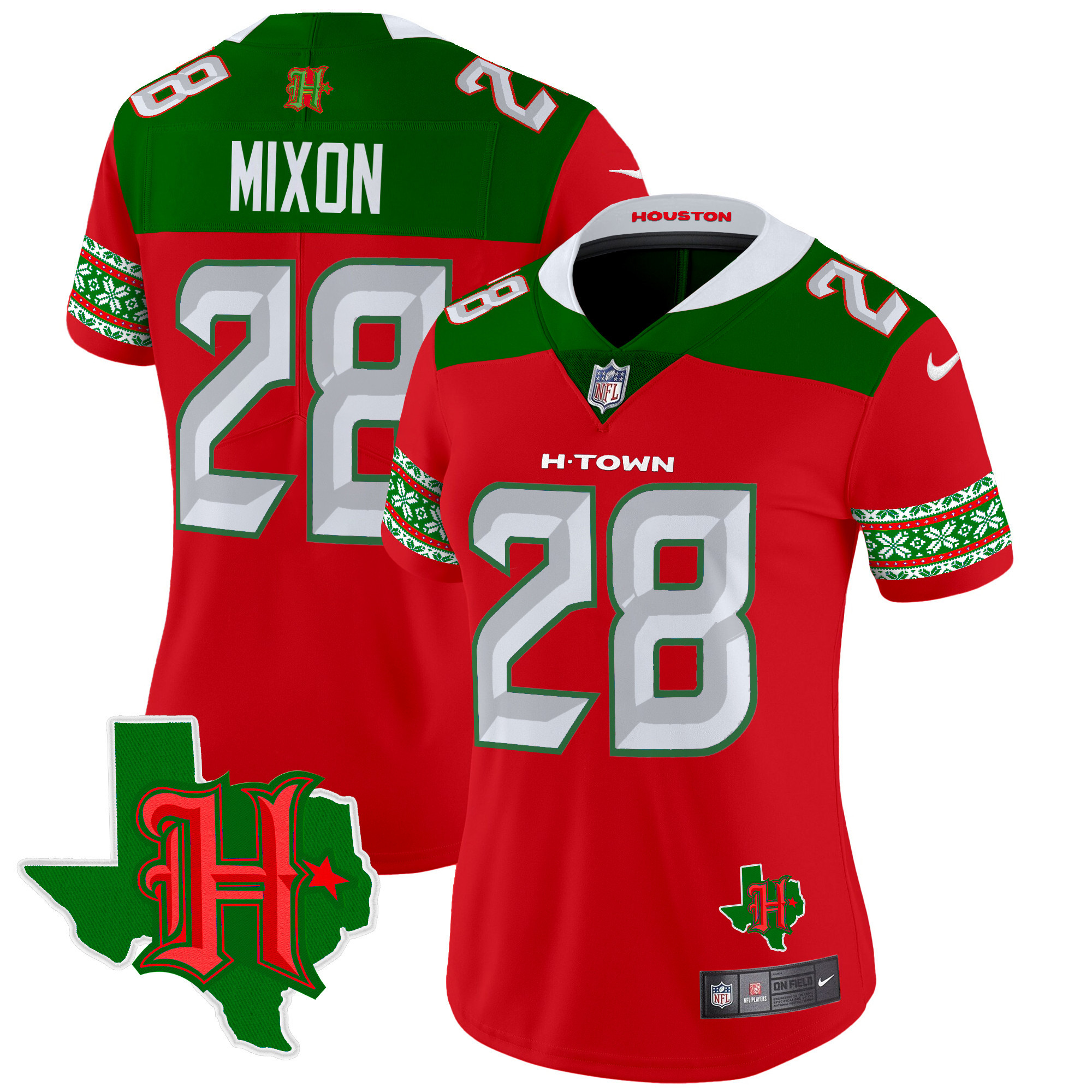 Women's Houston Texans 2024 Christmas Vapor Limited Jersey - All Stitched - Image 3