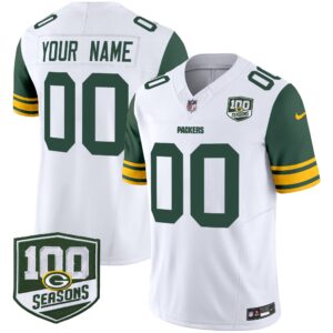Green Bay Packers Throwback 100th Season Patch Vapor Limited Custom Jersey - All Stitched