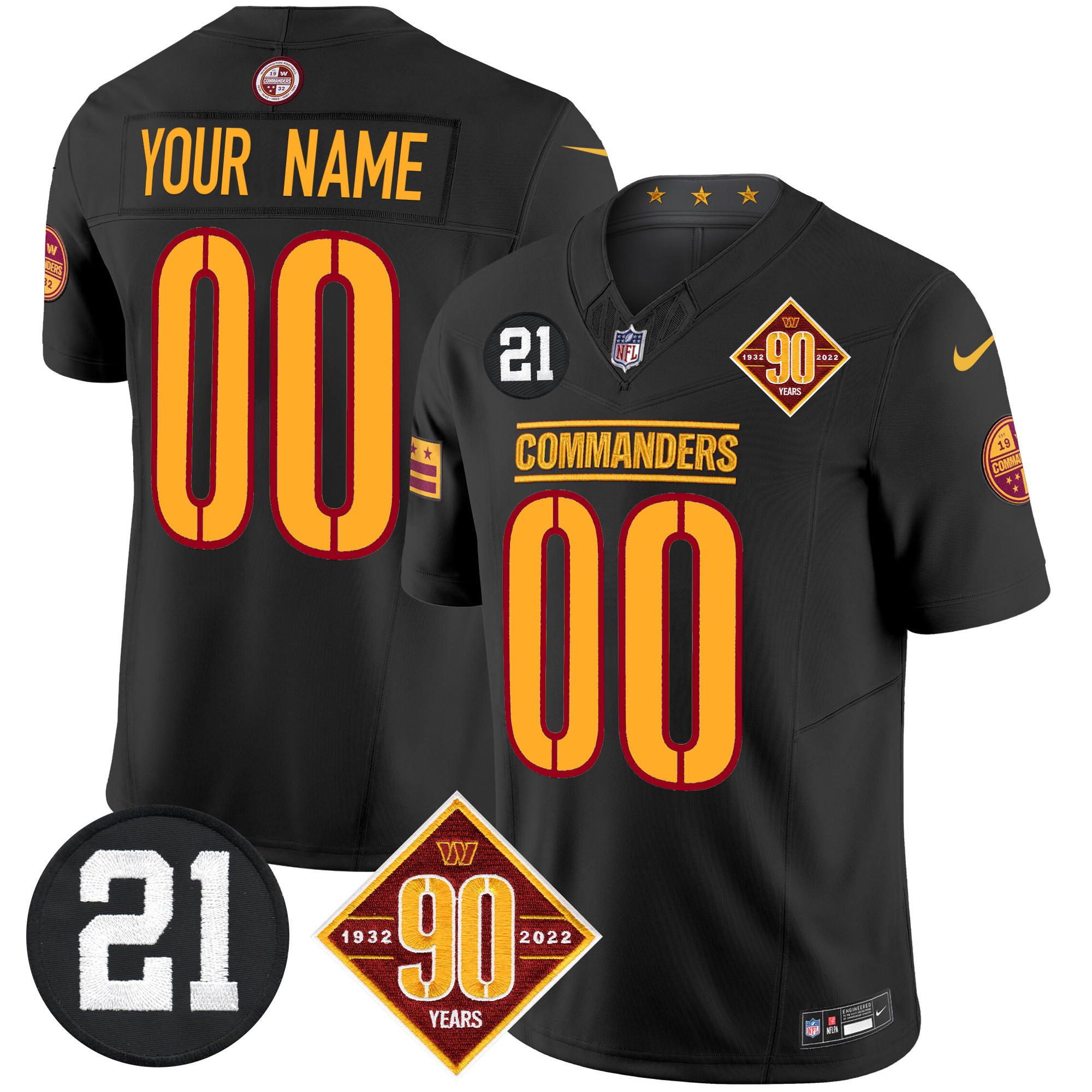 Washington Commanders 90th & Sean Taylor Patch Vapor Limited Custom Jersey - All Stitched - Image 3