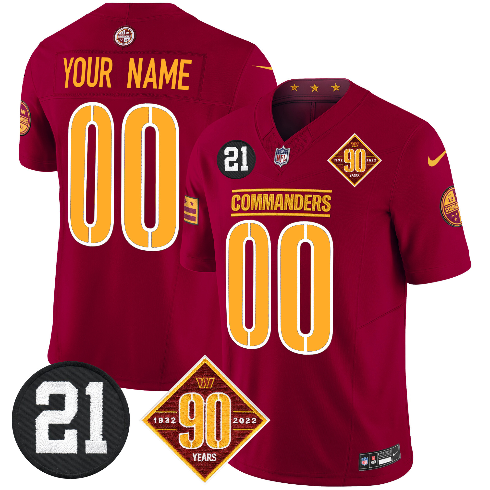Washington Commanders 90th & Sean Taylor Patch Vapor Limited Custom Jersey - All Stitched - Image 4
