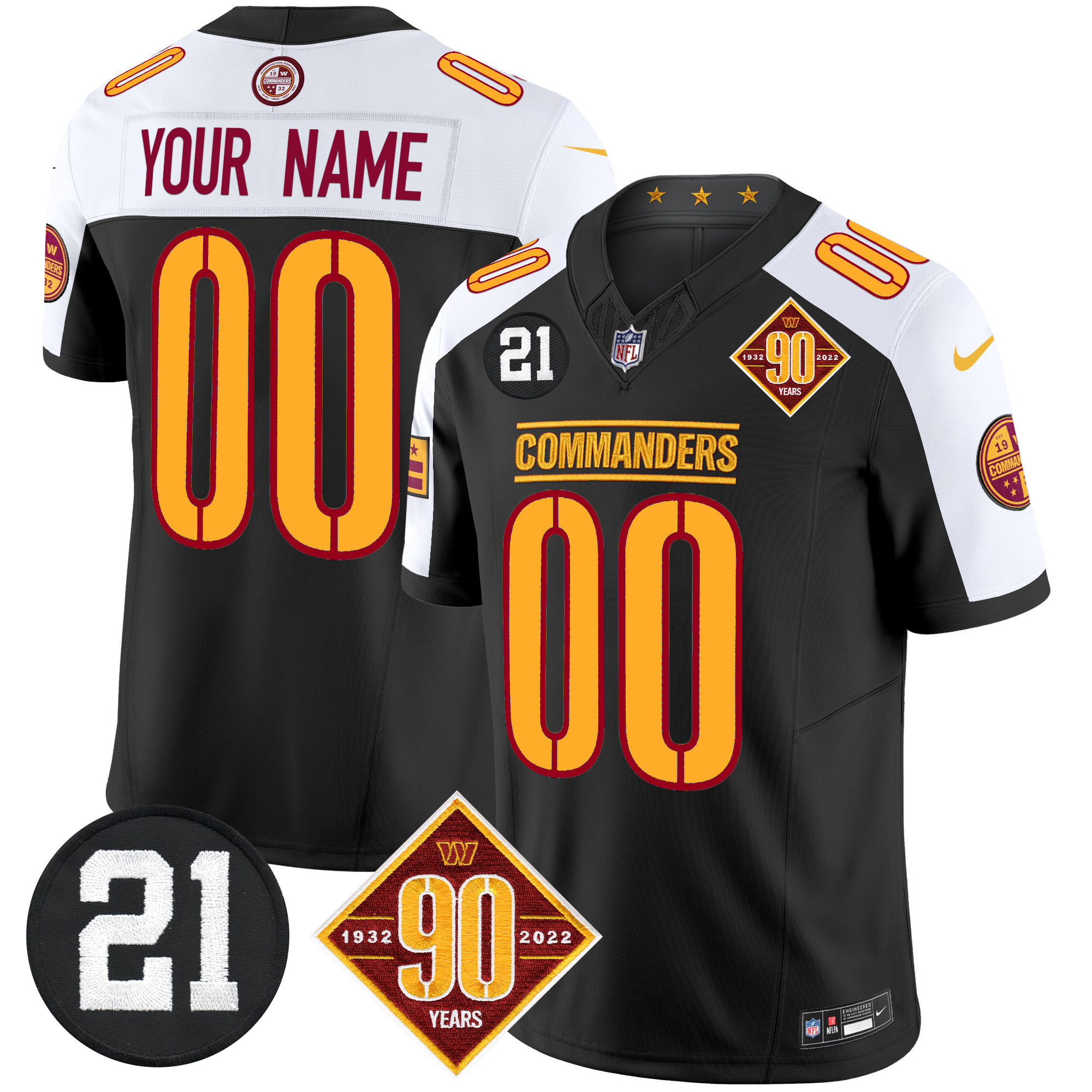Washington Commanders 90th & Sean Taylor Patch Vapor Limited Custom Jersey - All Stitched - Image 2