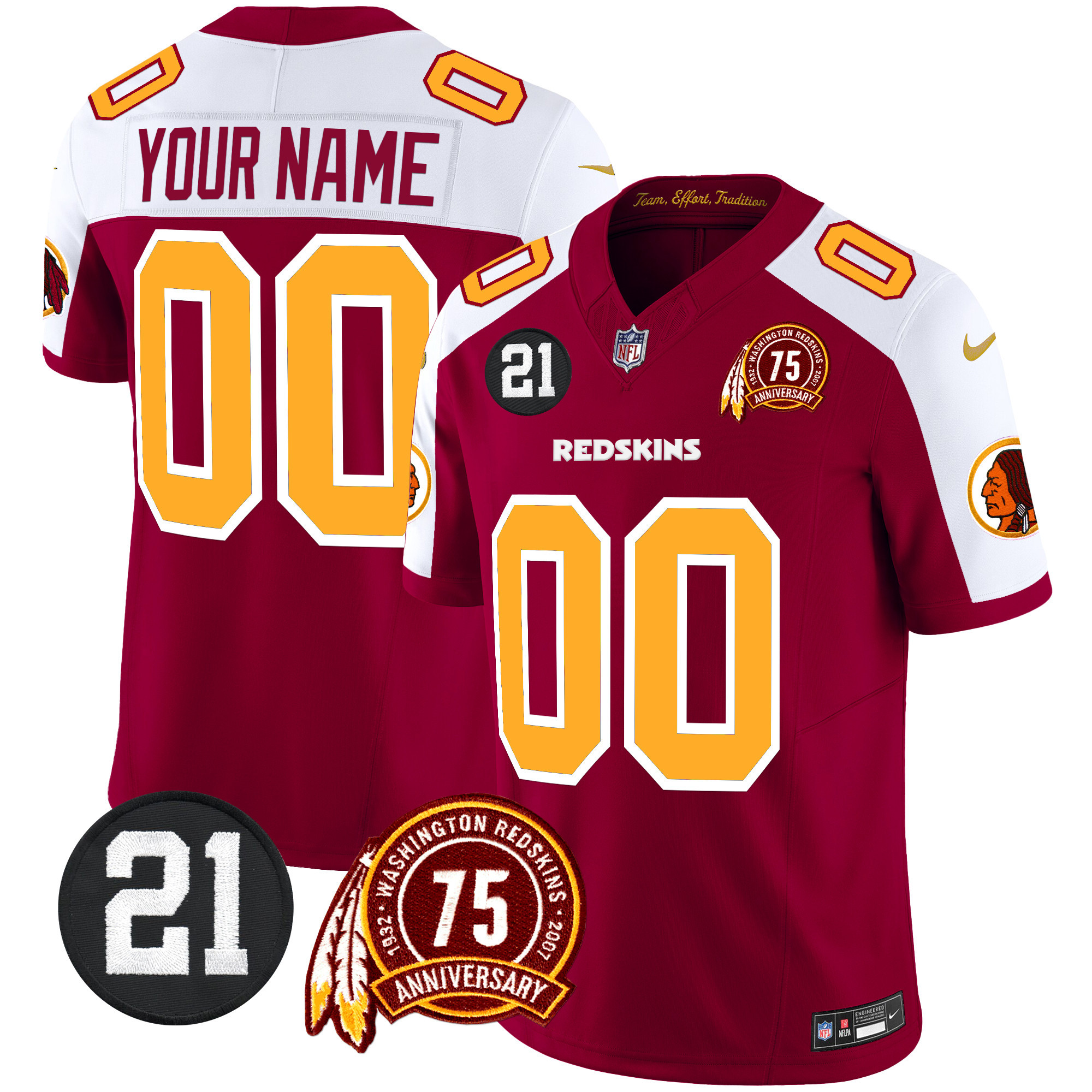Washington Redskins 75th & Sean Taylor Patch Vapor Limited Custom Jersey - All Stitched - Image 5