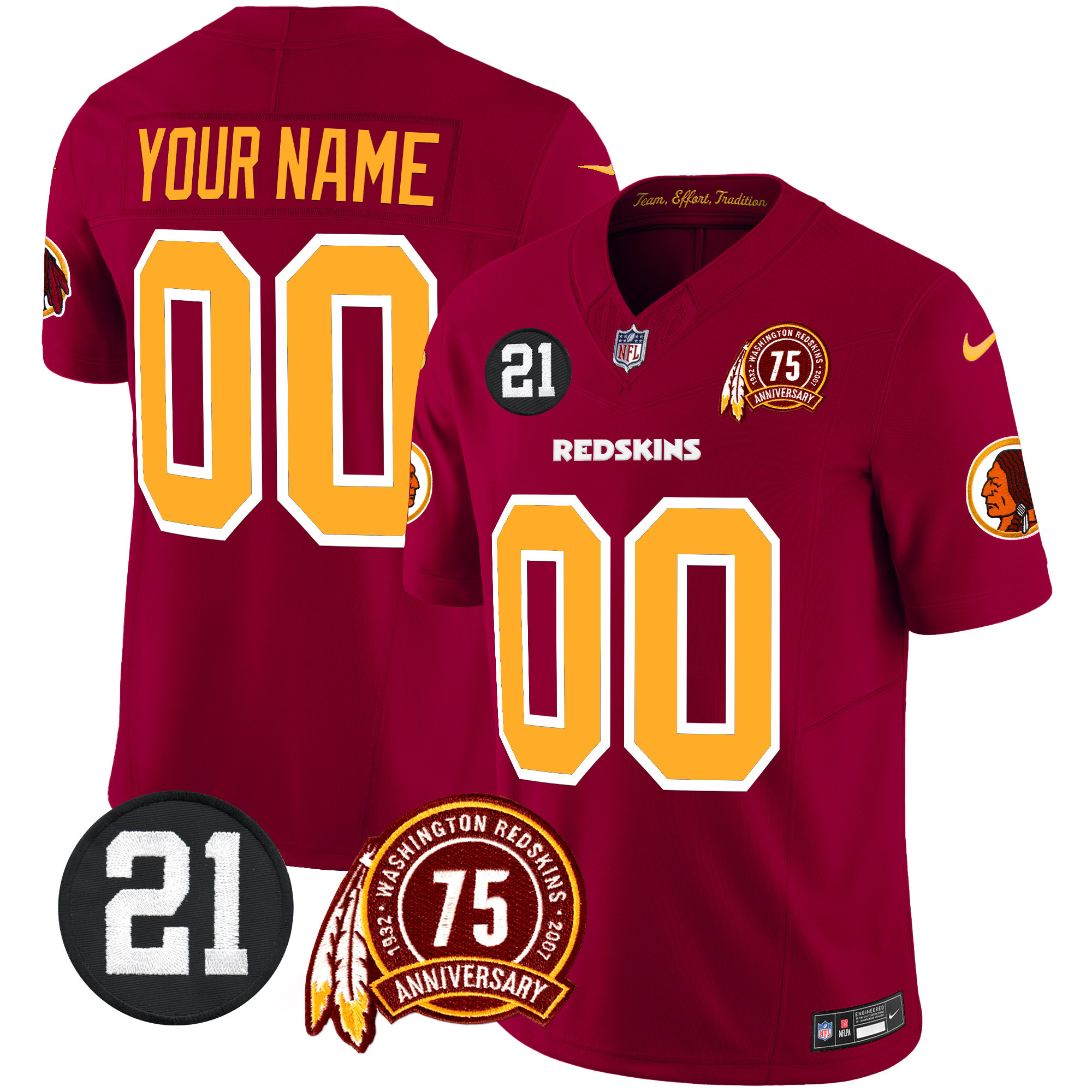 Washington Redskins 75th & Sean Taylor Patch Vapor Limited Custom Jersey - All Stitched