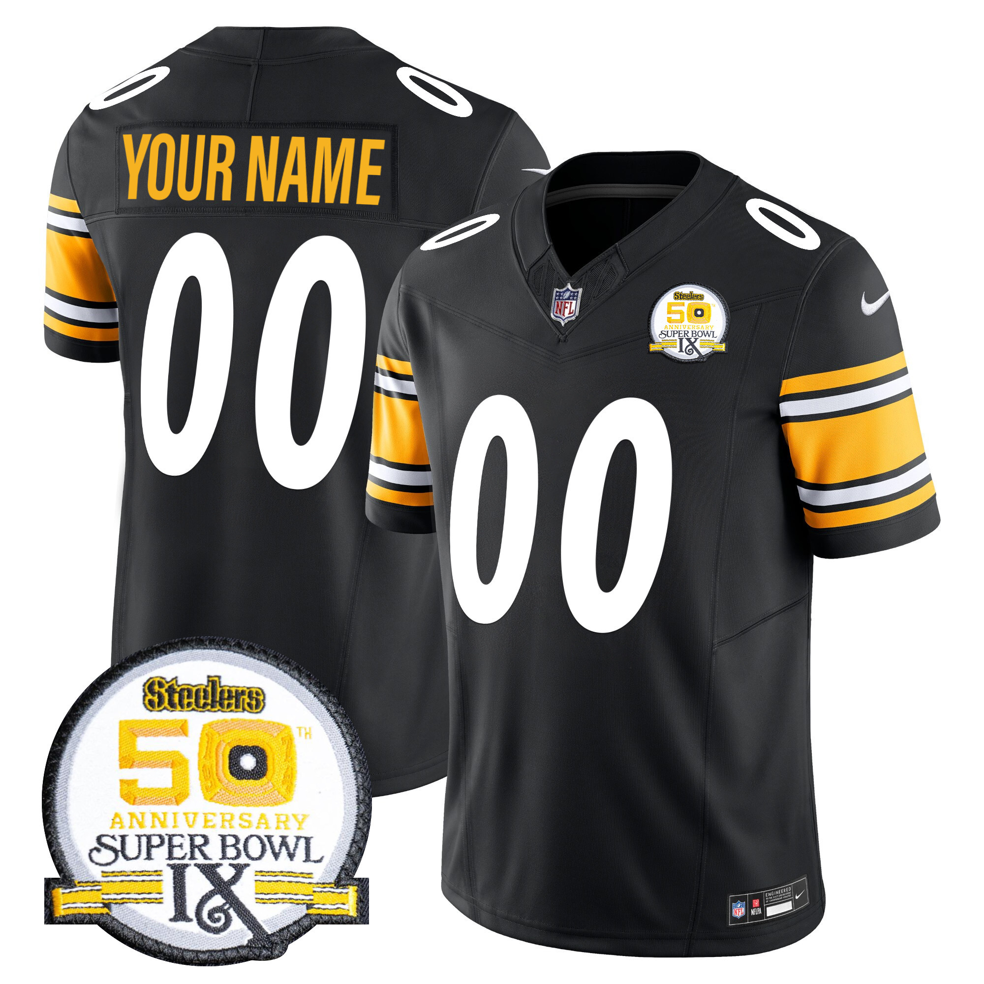 Steelers 50th Anniversary Of Super Bowl IX Patch Vapor Limited Custom Jersey - All Stitched - Image 3