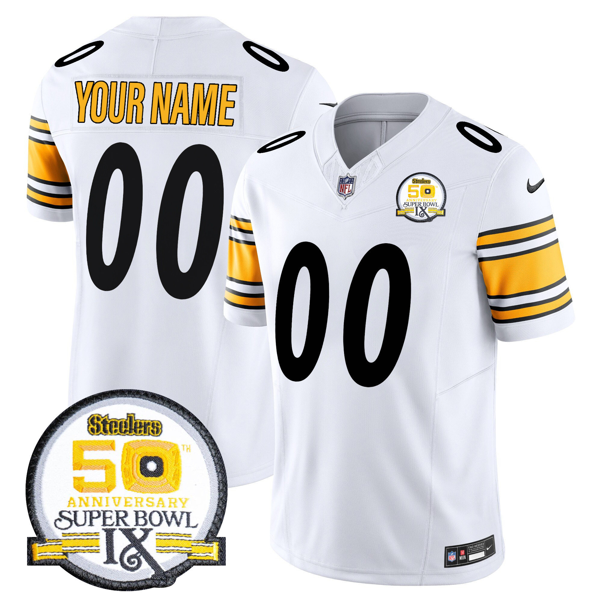 Steelers 50th Anniversary Of Super Bowl IX Patch Vapor Limited Custom Jersey - All Stitched - Image 4