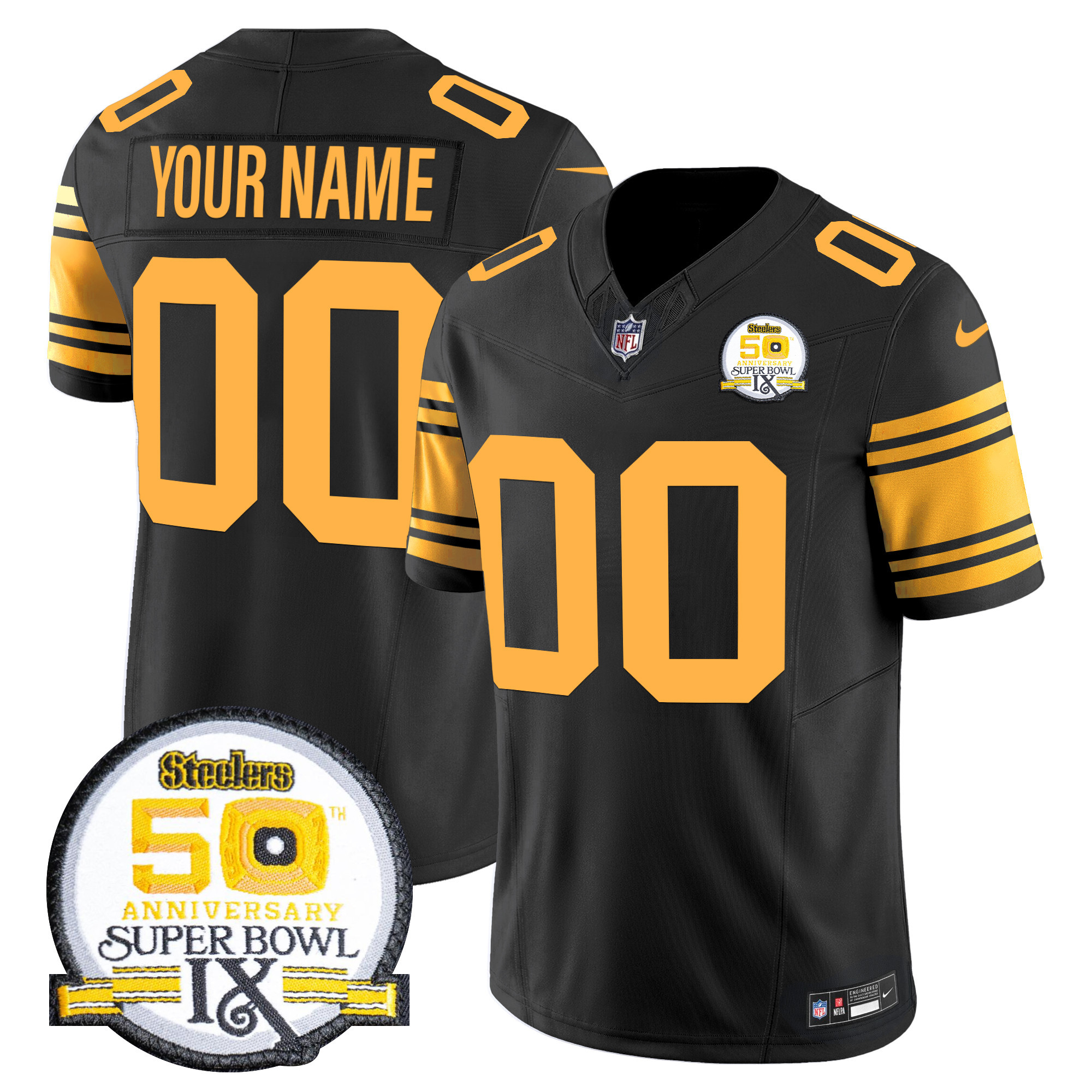 Steelers 50th Anniversary Of Super Bowl IX Patch Vapor Limited Custom Jersey - All Stitched - Image 6