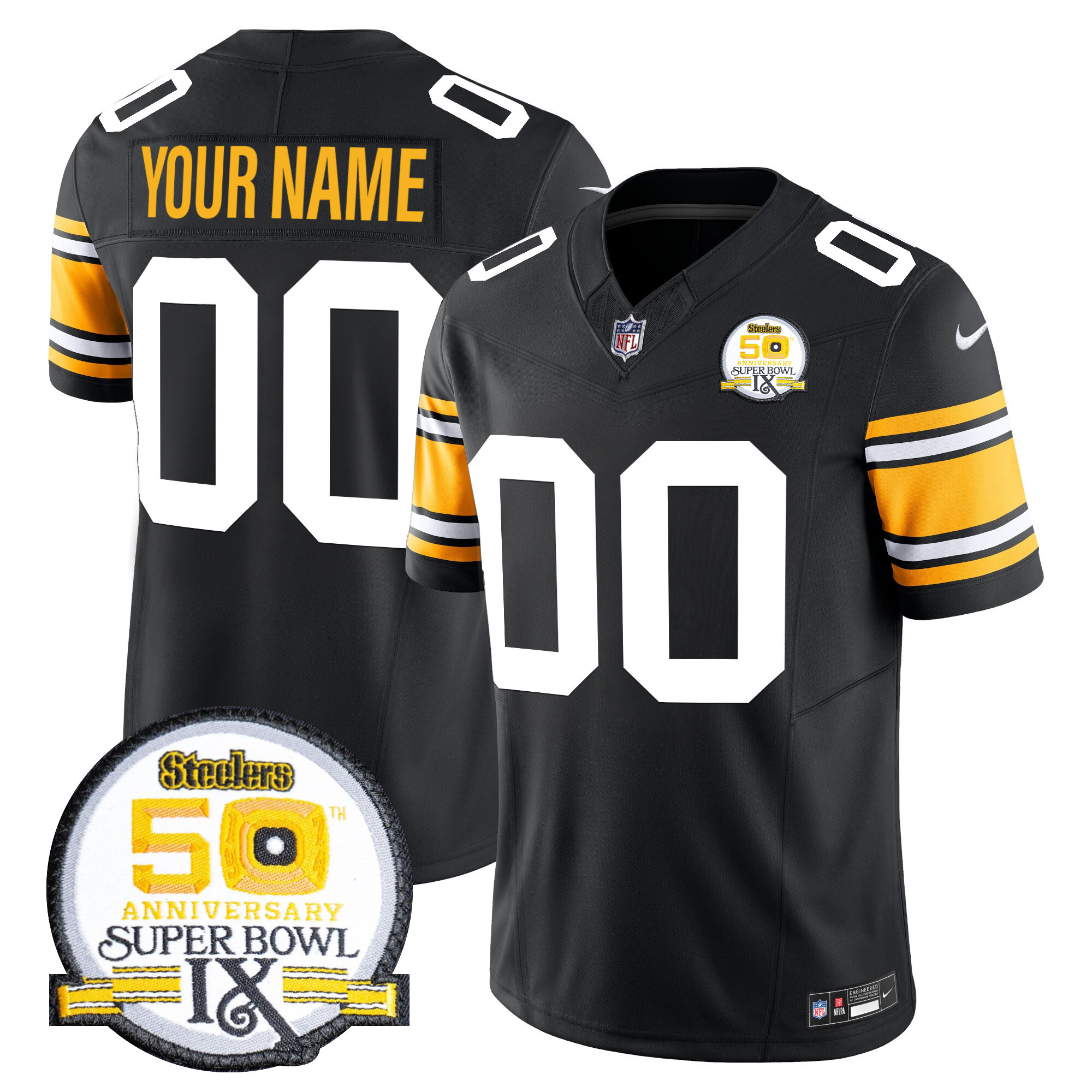 Steelers 50th Anniversary Of Super Bowl IX Patch Vapor Limited Custom Jersey - All Stitched