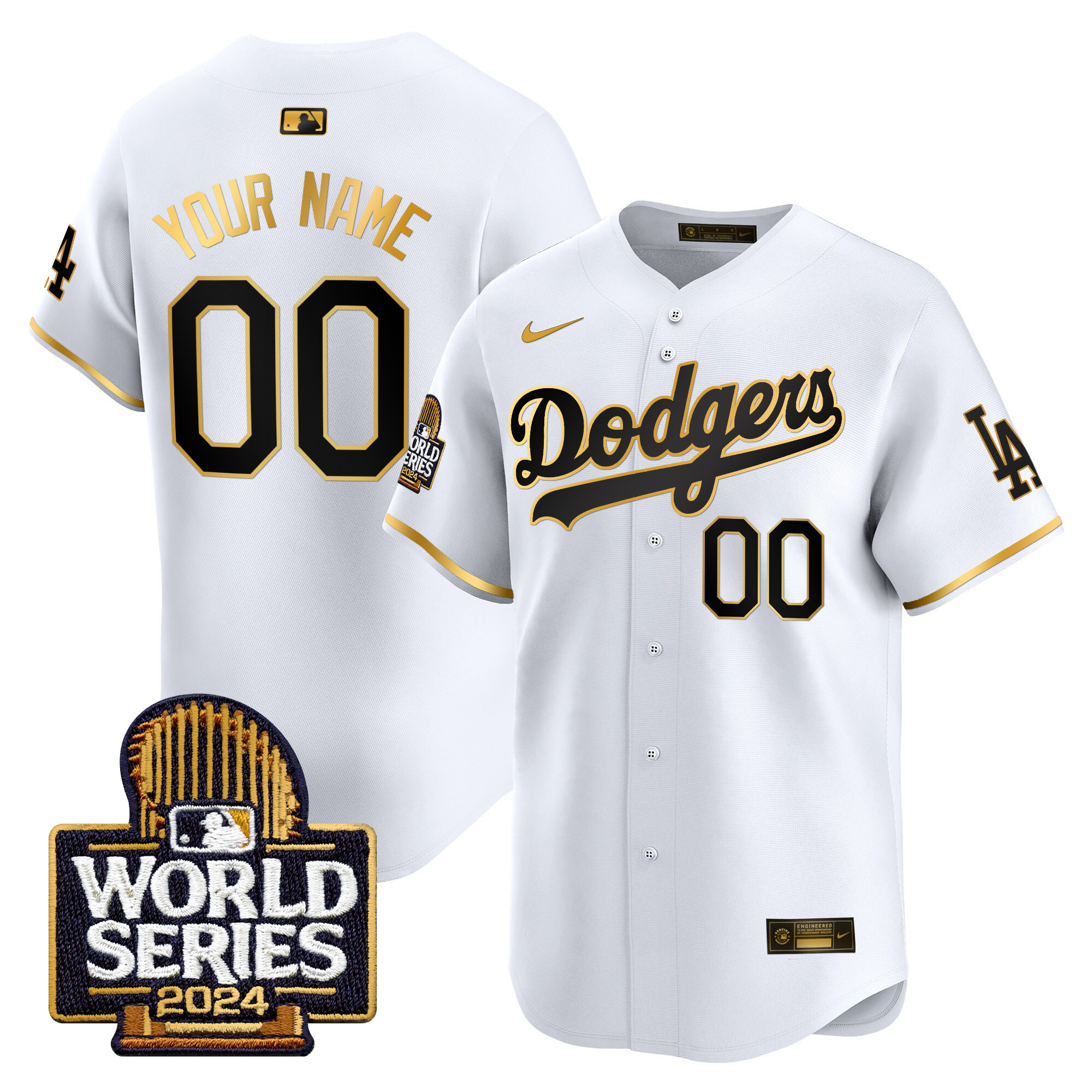 Dodgers 2024 World Series Gold Trim Vapor Premier Limited Custom Jersey - All Stitched - Image 2