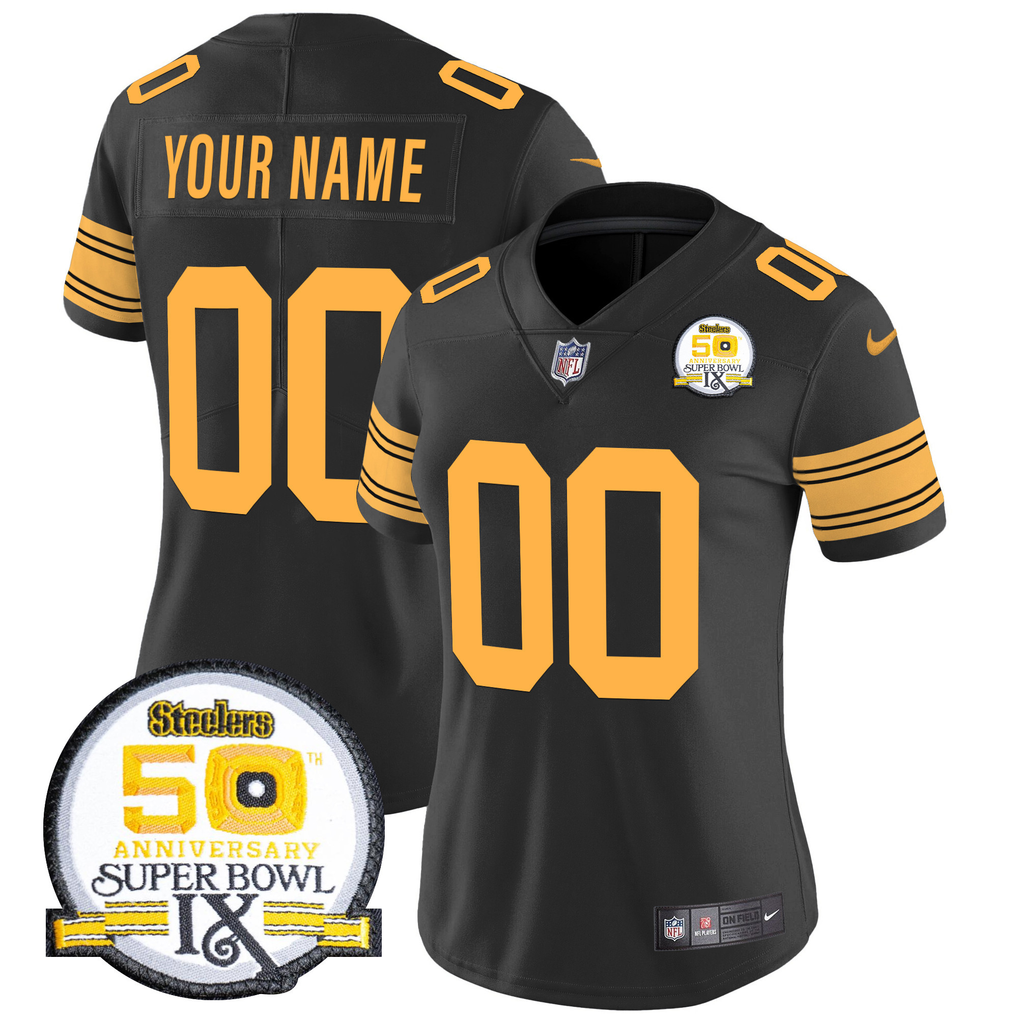 Steelers 50th Anniversary Of Super Bowl IX Patch Vapor Limited Custom Jersey - All Stitched - Image 12
