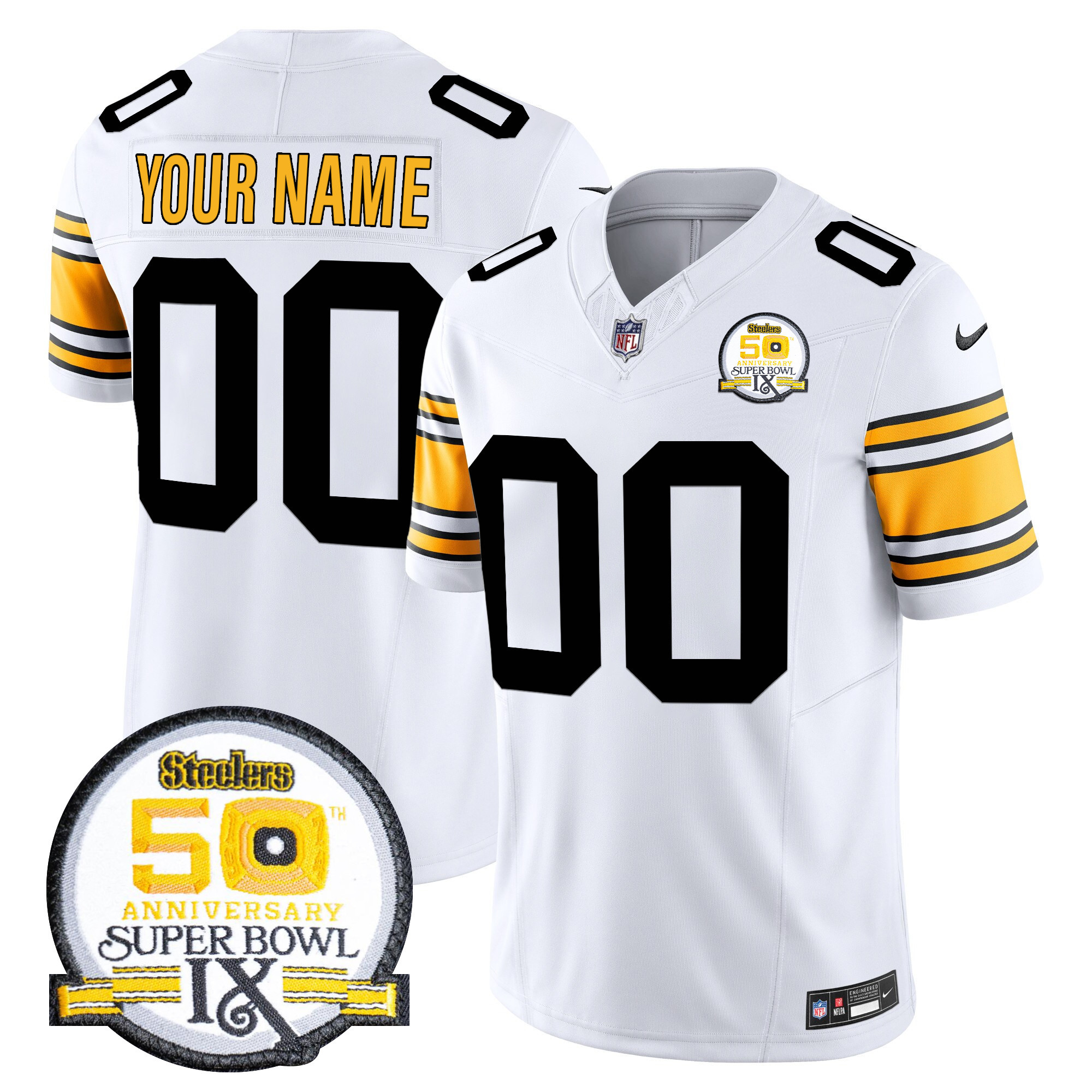 Steelers 50th Anniversary Of Super Bowl IX Patch Vapor Limited Custom Jersey - All Stitched - Image 2