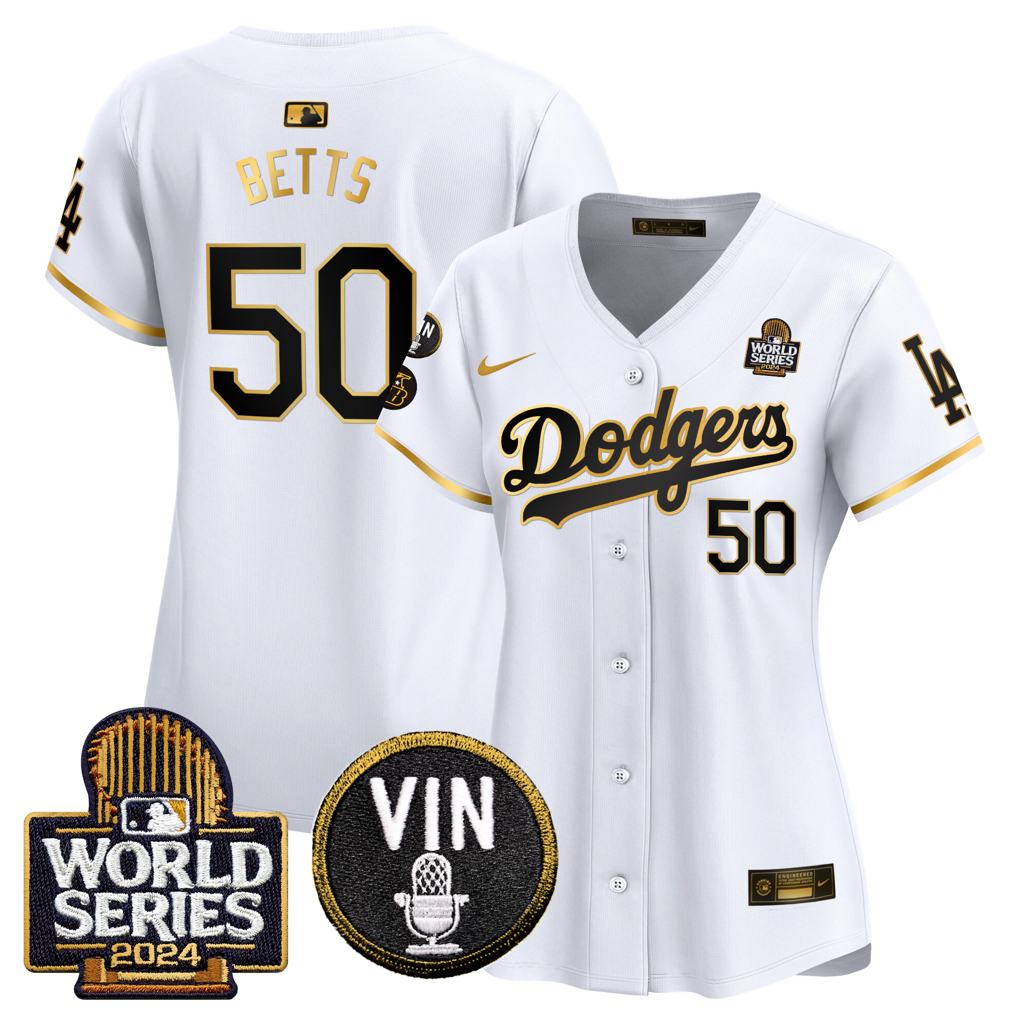 Women's Dodgers 2024 World Series Gold Trim Vapor Premier Limited Jersey V2 - All Stitched - Image 14