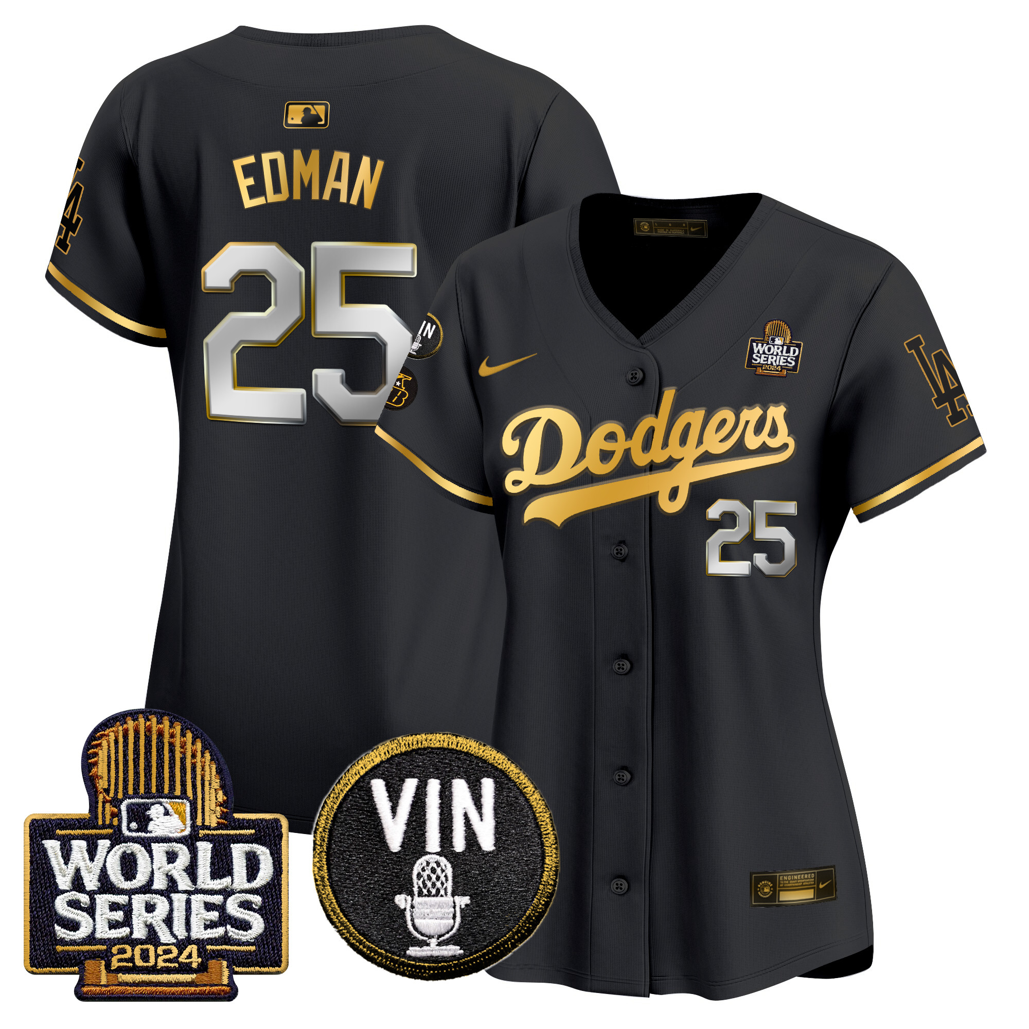 Women's Dodgers 2024 World Series Gold Trim Vapor Premier Limited Jersey V2 - All Stitched - Image 9