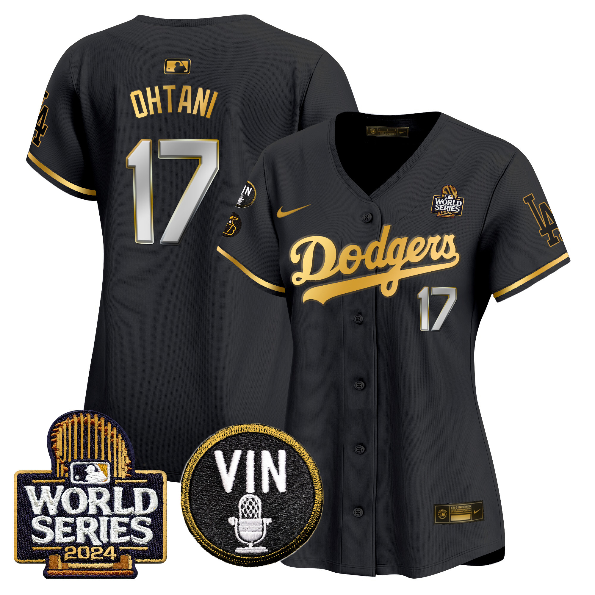 Women's Dodgers 2024 World Series Gold Trim Vapor Premier Limited Jersey V2 - All Stitched - Image 2