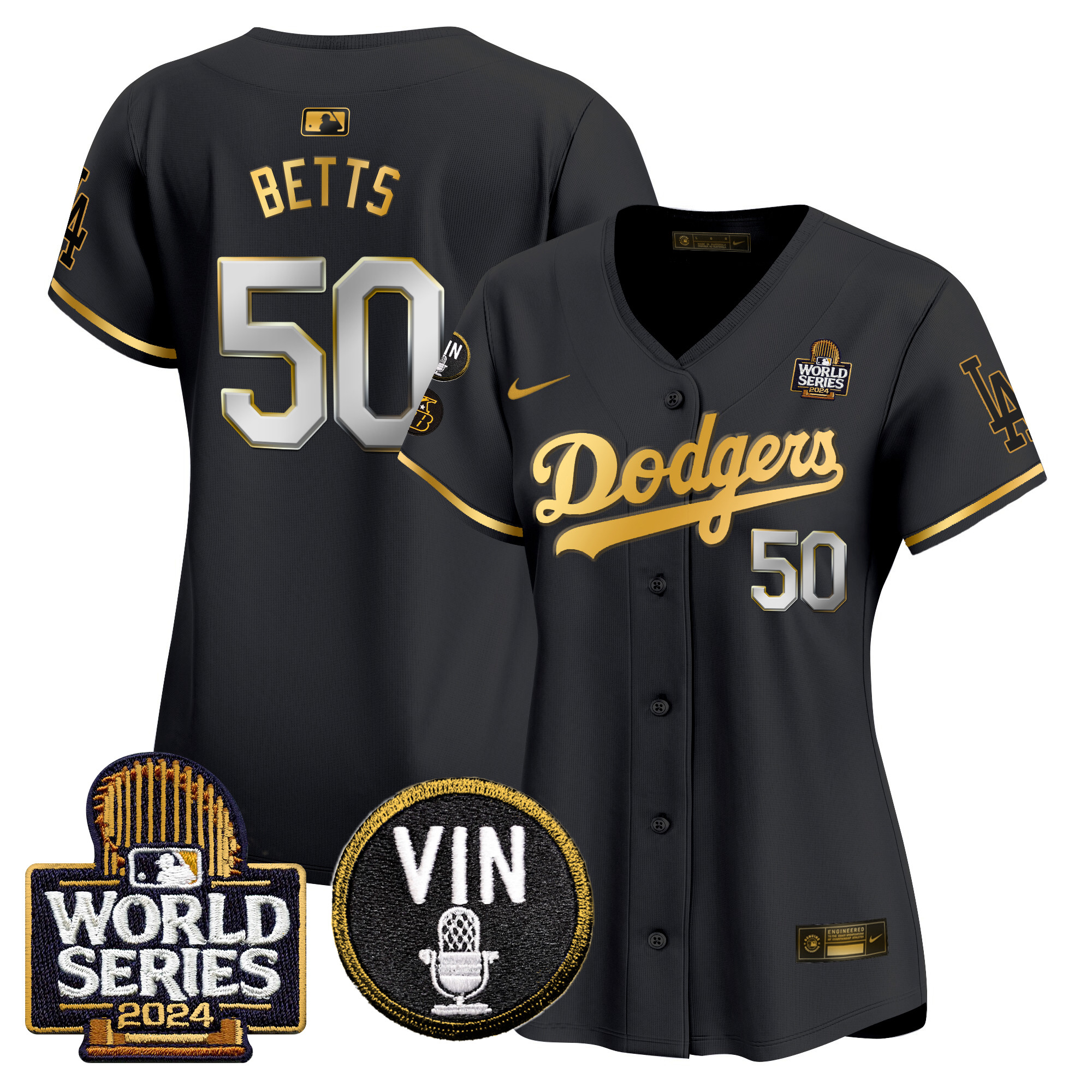 Women's Dodgers 2024 World Series Gold Trim Vapor Premier Limited Jersey V2 - All Stitched - Image 4