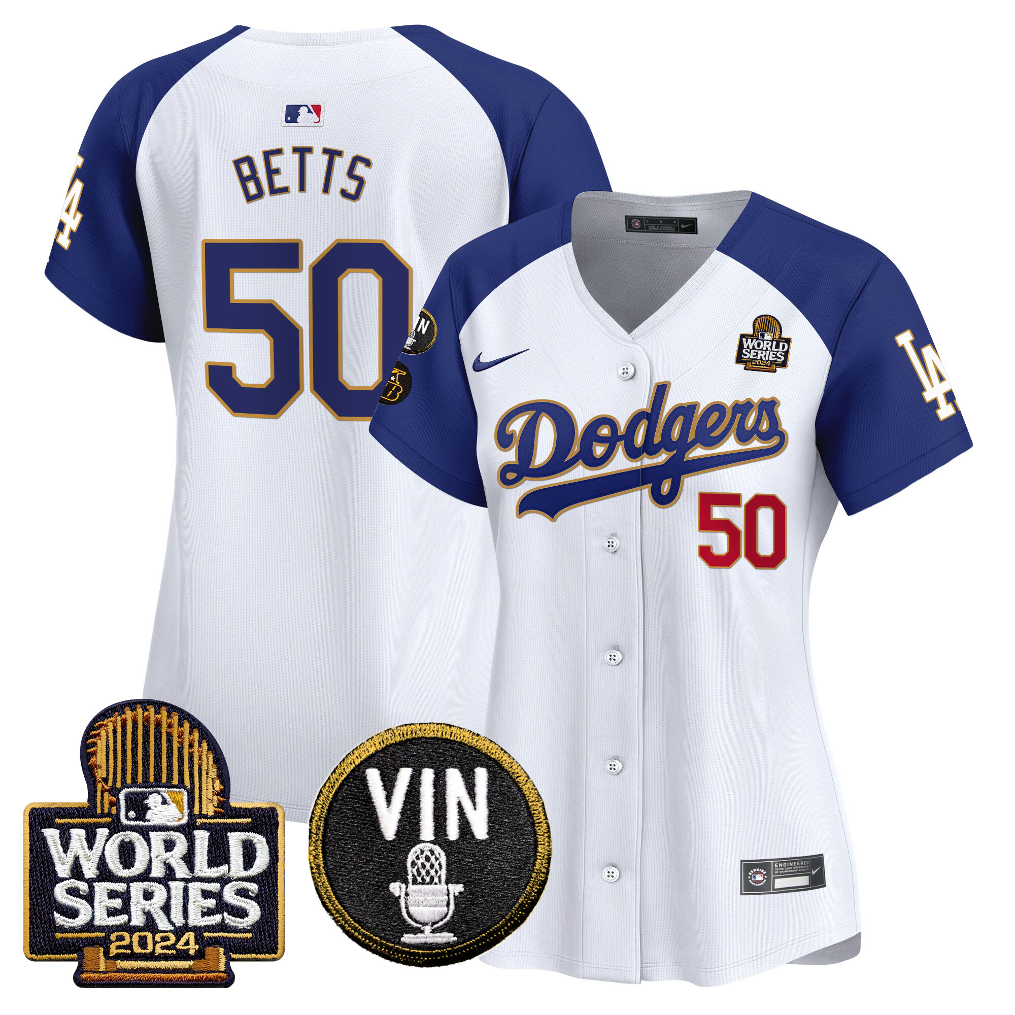 Women's Dodgers 2024 World Series Gold Trim Vapor Premier Limited Jersey V2 - All Stitched - Image 44