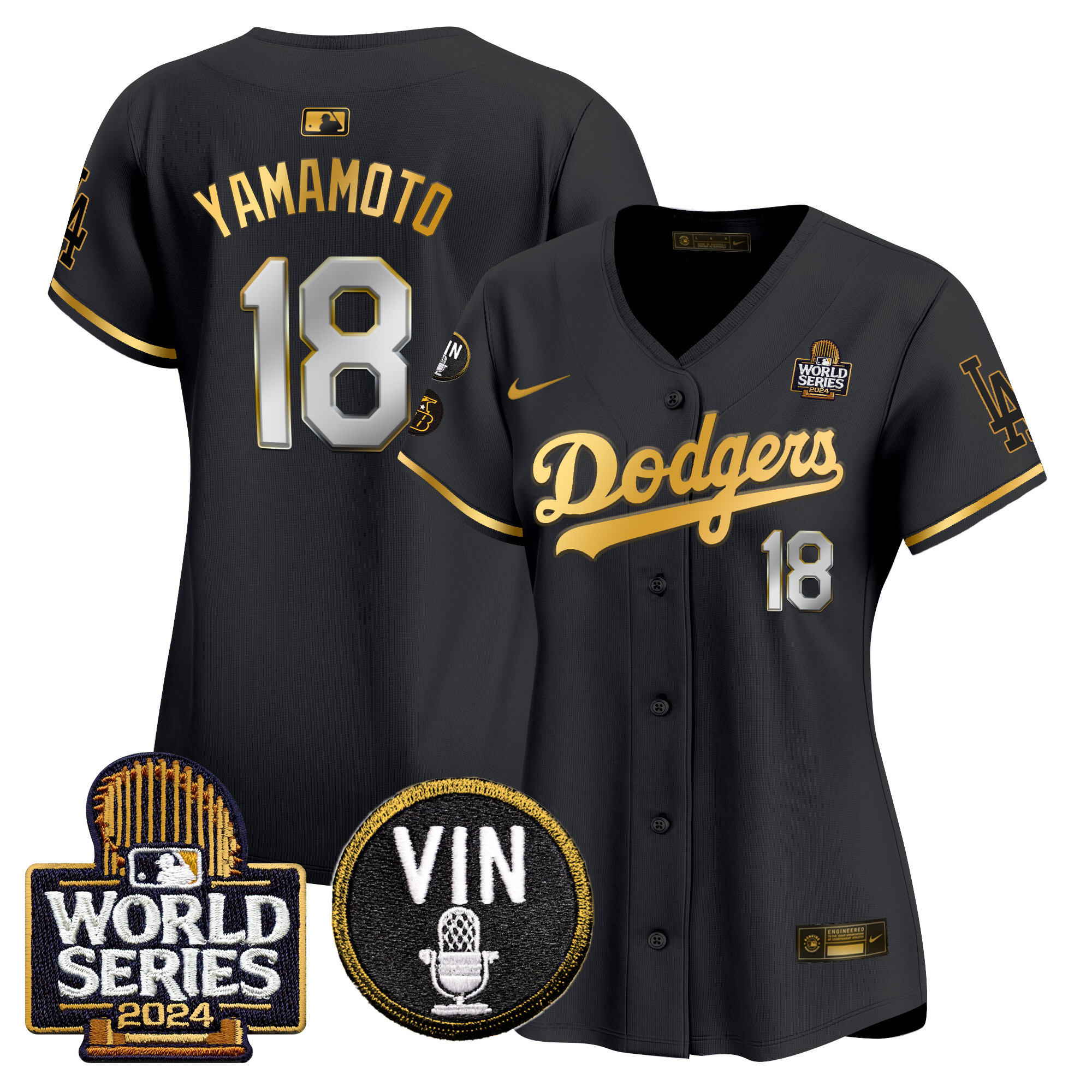 Women's Dodgers 2024 World Series Gold Trim Vapor Premier Limited Jersey V2 - All Stitched - Image 8