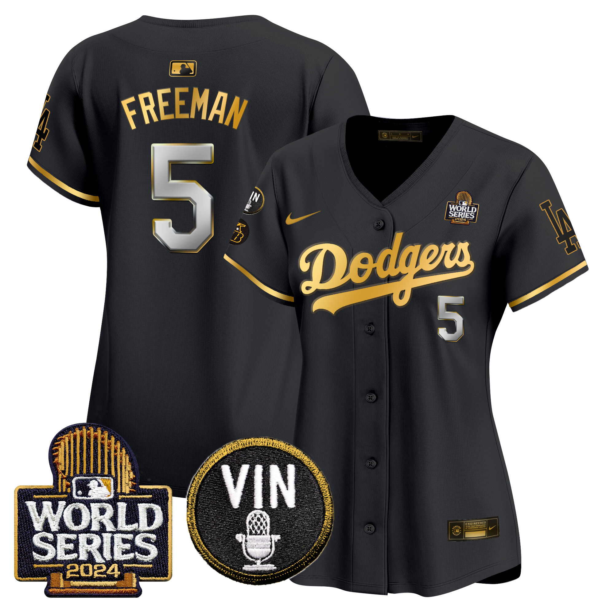 Women's Dodgers 2024 World Series Gold Trim Vapor Premier Limited Jersey V2 - All Stitched - Image 3