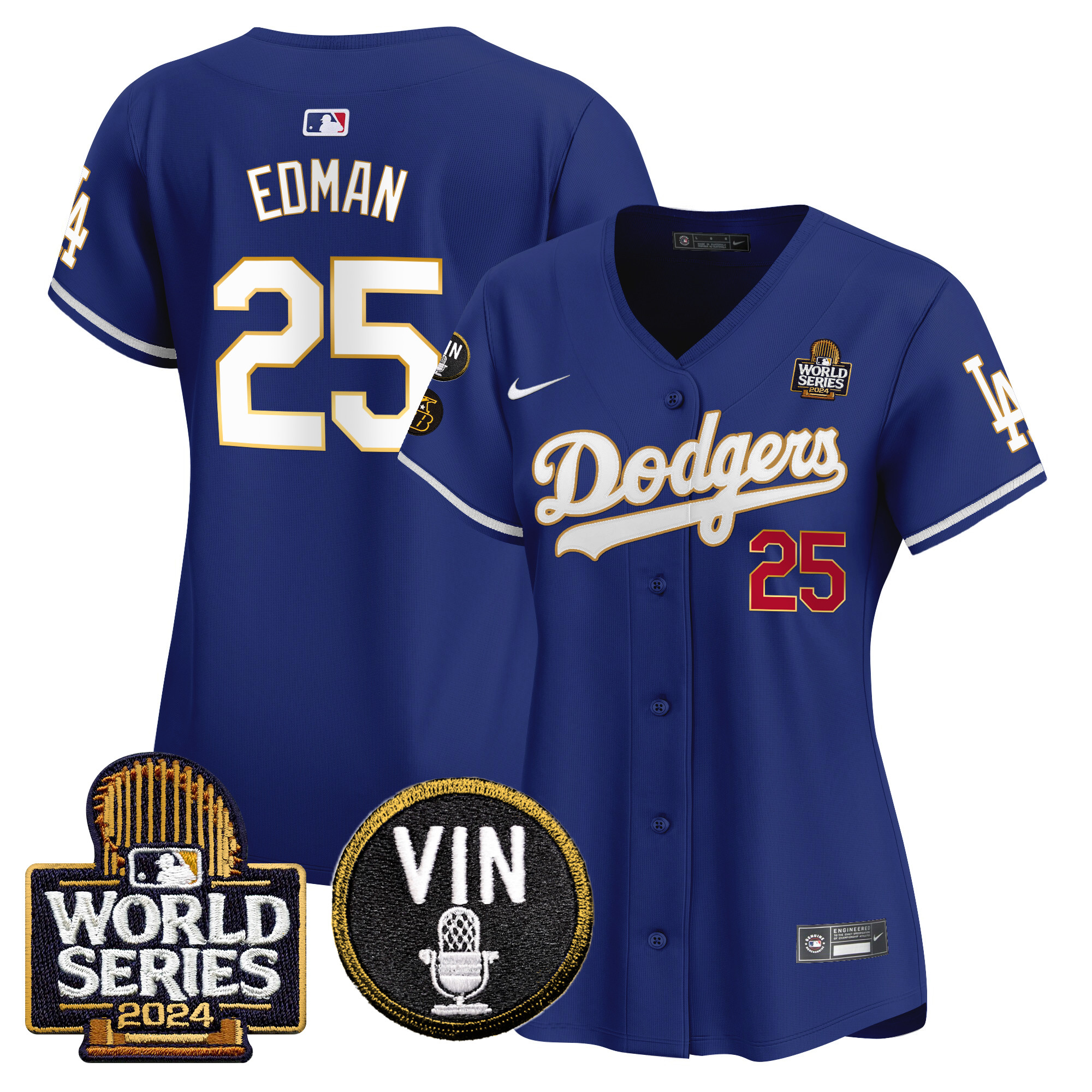 Women's Dodgers 2024 World Series Gold Trim Vapor Premier Limited Jersey V2 - All Stitched - Image 39