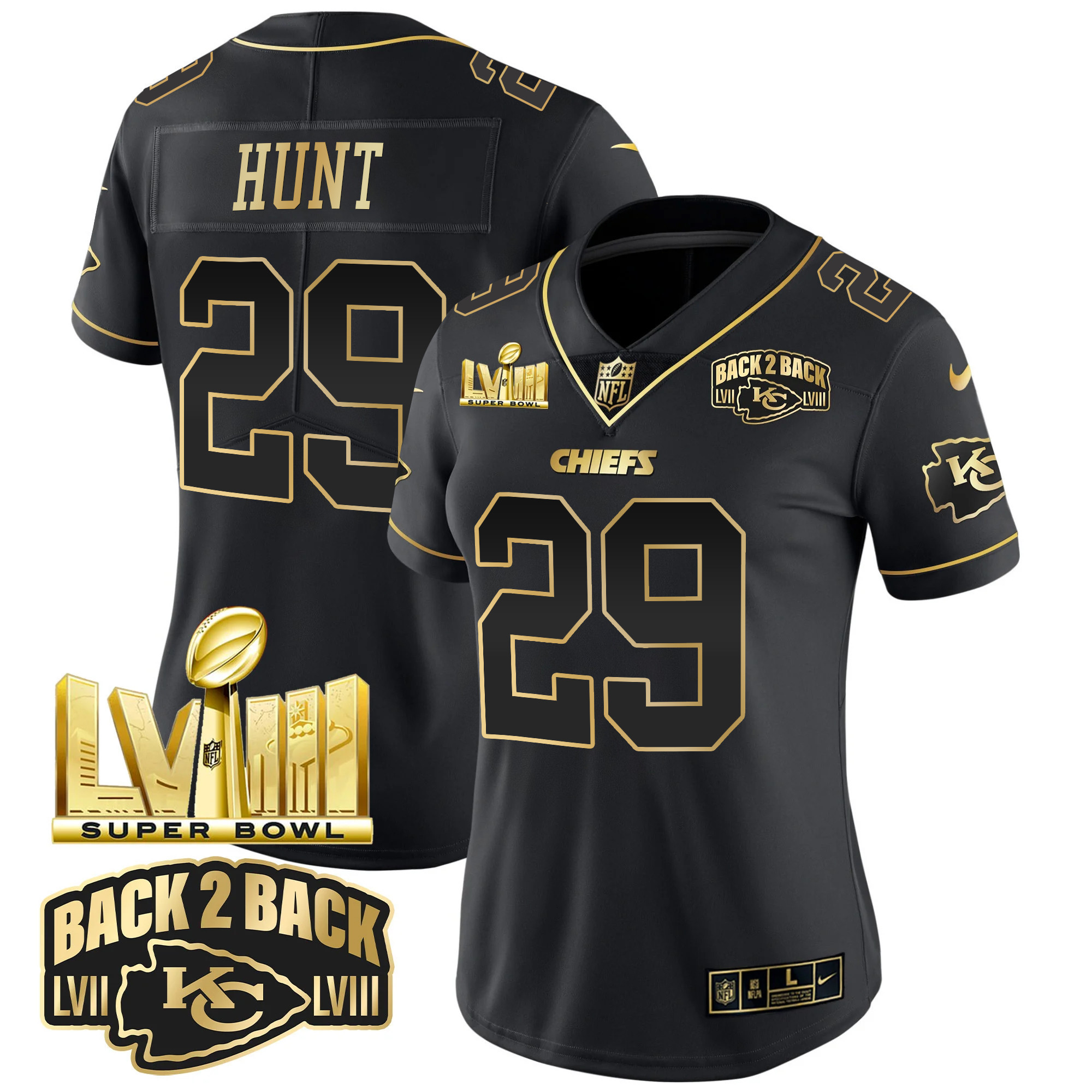 Women's Chiefs Super Bowl LVIII & Back 2 Back Gold Patch Vapor Jersey V2 - All Stitched - Image 16