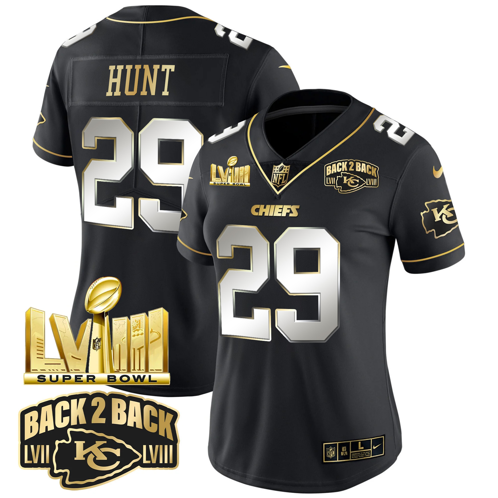Women's Chiefs Super Bowl LVIII & Back 2 Back Gold Patch Vapor Jersey V2 - All Stitched - Image 8