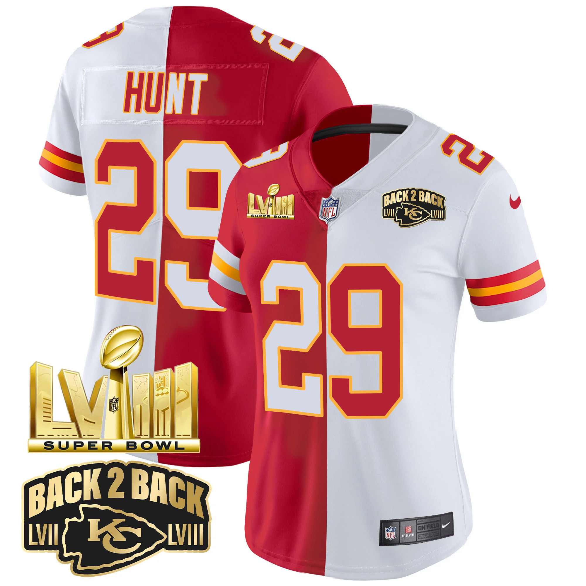 Women's Chiefs Super Bowl LVIII & Back 2 Back Gold Patch Vapor Jersey V2 - All Stitched - Image 40