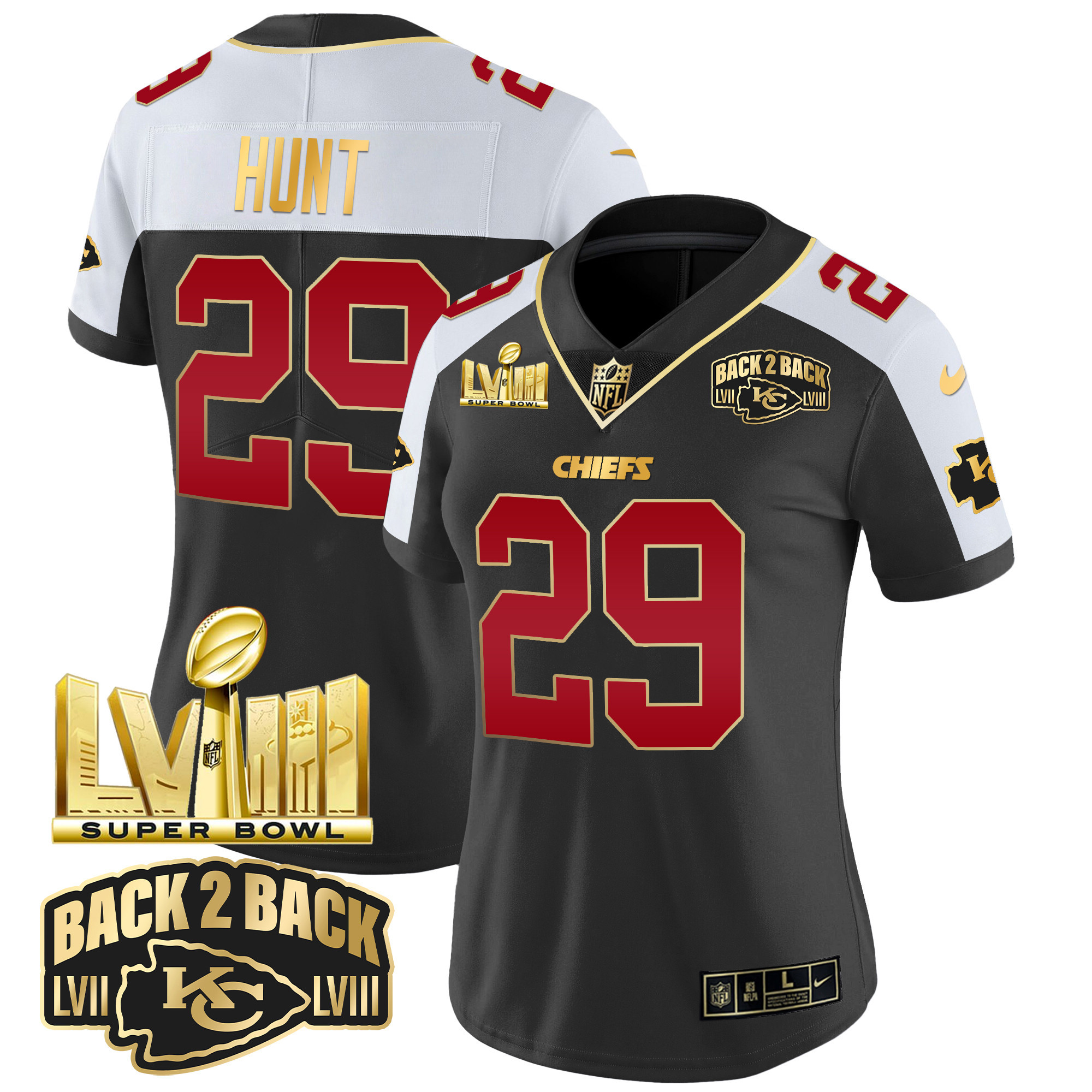 Women's Chiefs Super Bowl LVIII & Back 2 Back Gold Patch Vapor Jersey - All Stitched - Image 8