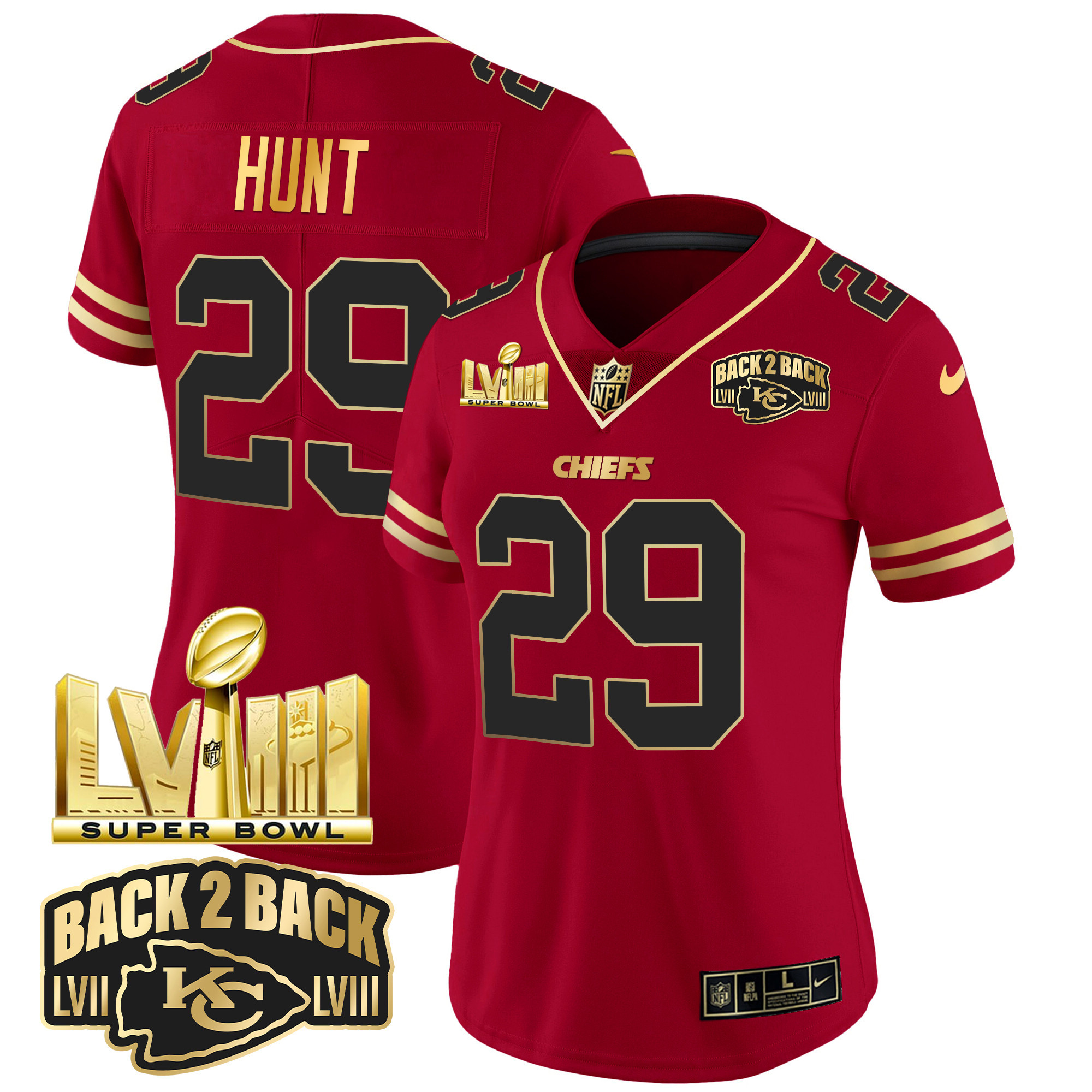 Women's Chiefs Super Bowl LVIII & Back 2 Back Gold Patch Vapor Jersey - All Stitched - Image 24