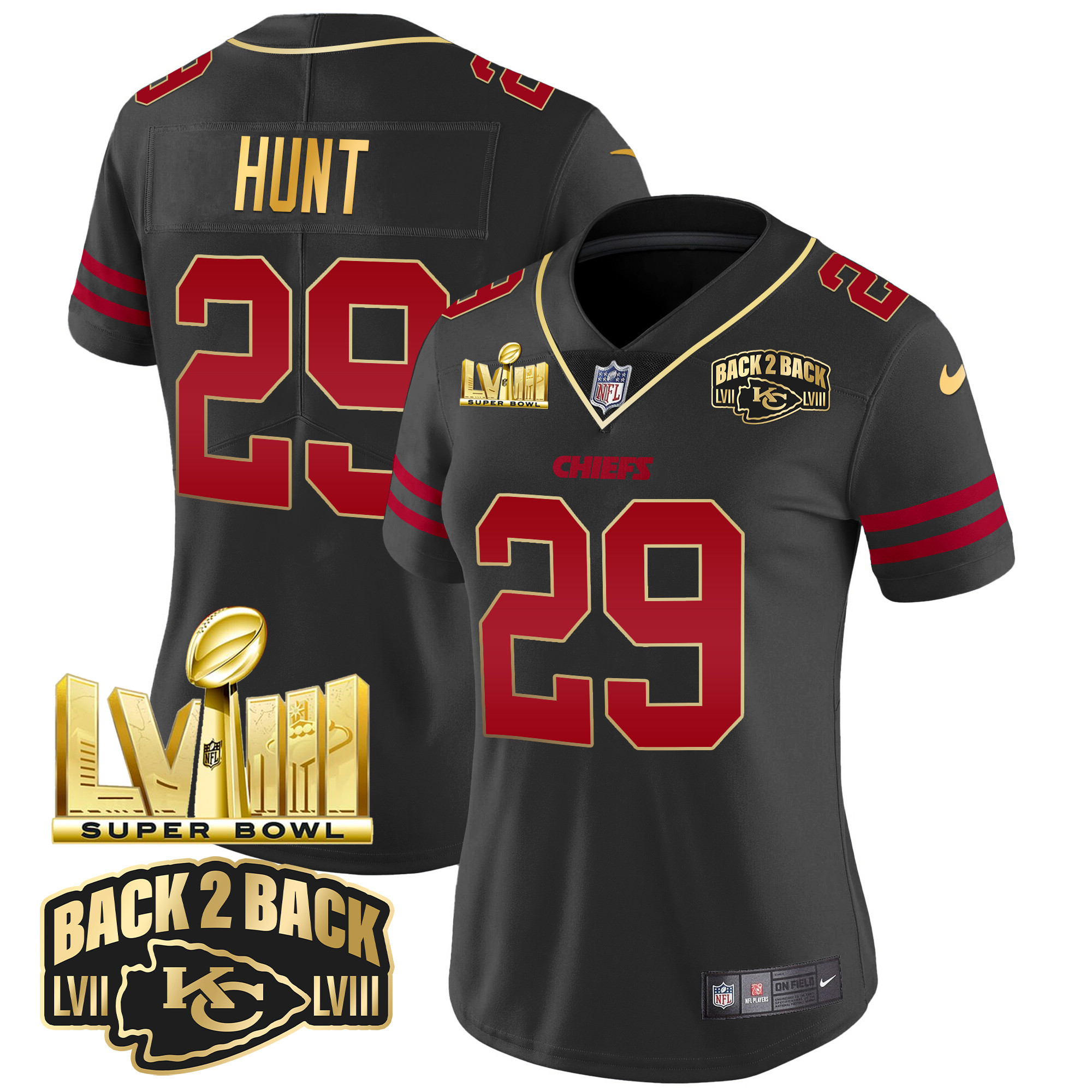 Women's Chiefs Super Bowl LVIII & Back 2 Back Gold Patch Vapor Jersey - All Stitched - Image 40