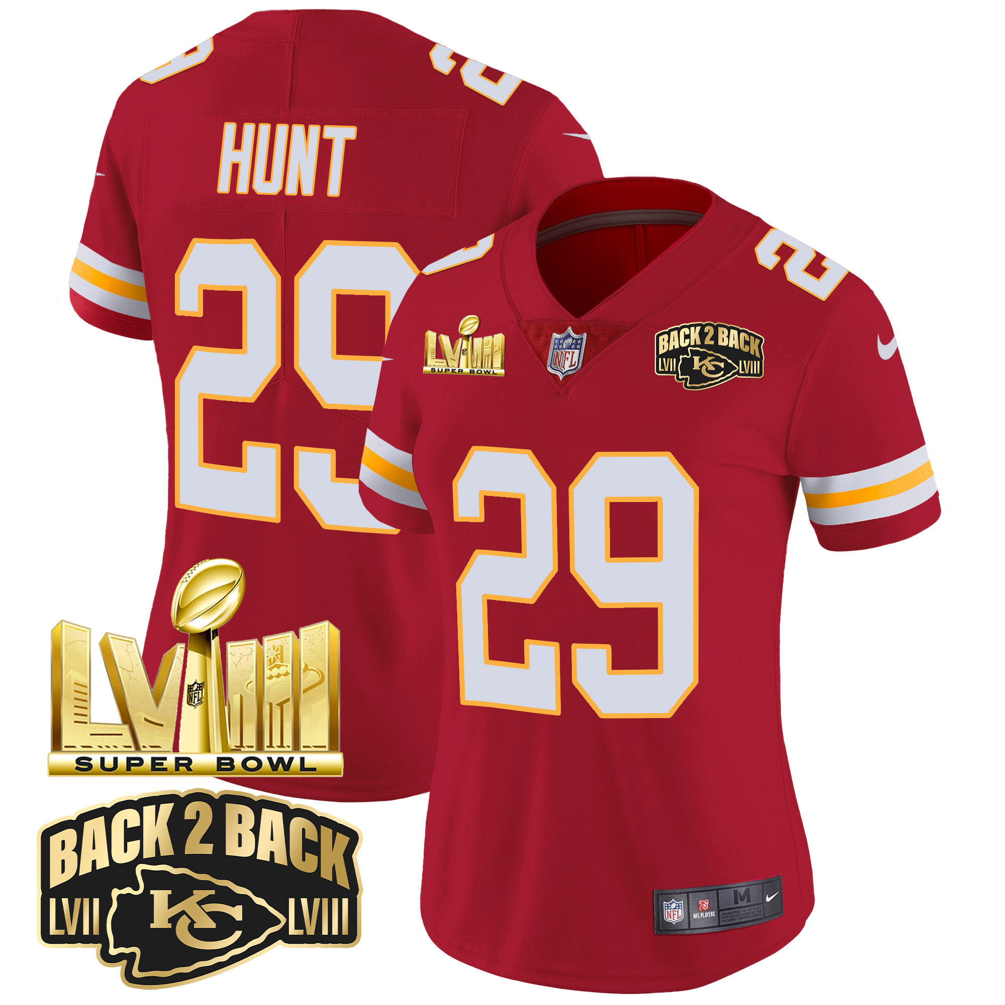 Women's Chiefs Super Bowl LVIII & Back 2 Back Gold Patch Vapor Jersey - All Stitched - Image 48