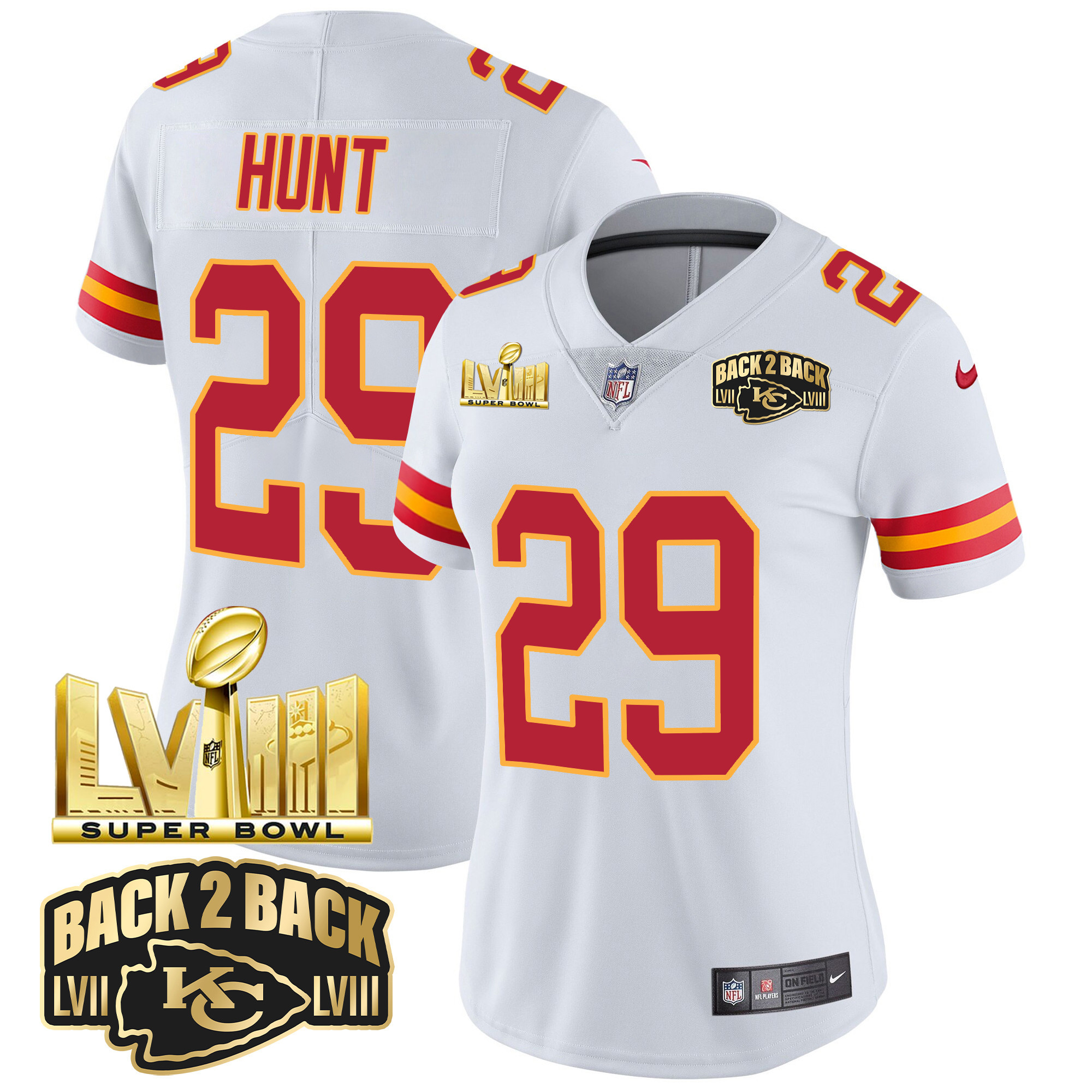 Women's Chiefs Super Bowl LVIII & Back 2 Back Gold Patch Vapor Jersey - All Stitched - Image 56