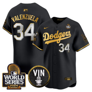 Men's Dodgers 2024 World Series Gold Trim Vapor Premier Limited Jersey V2 - All Stitched
