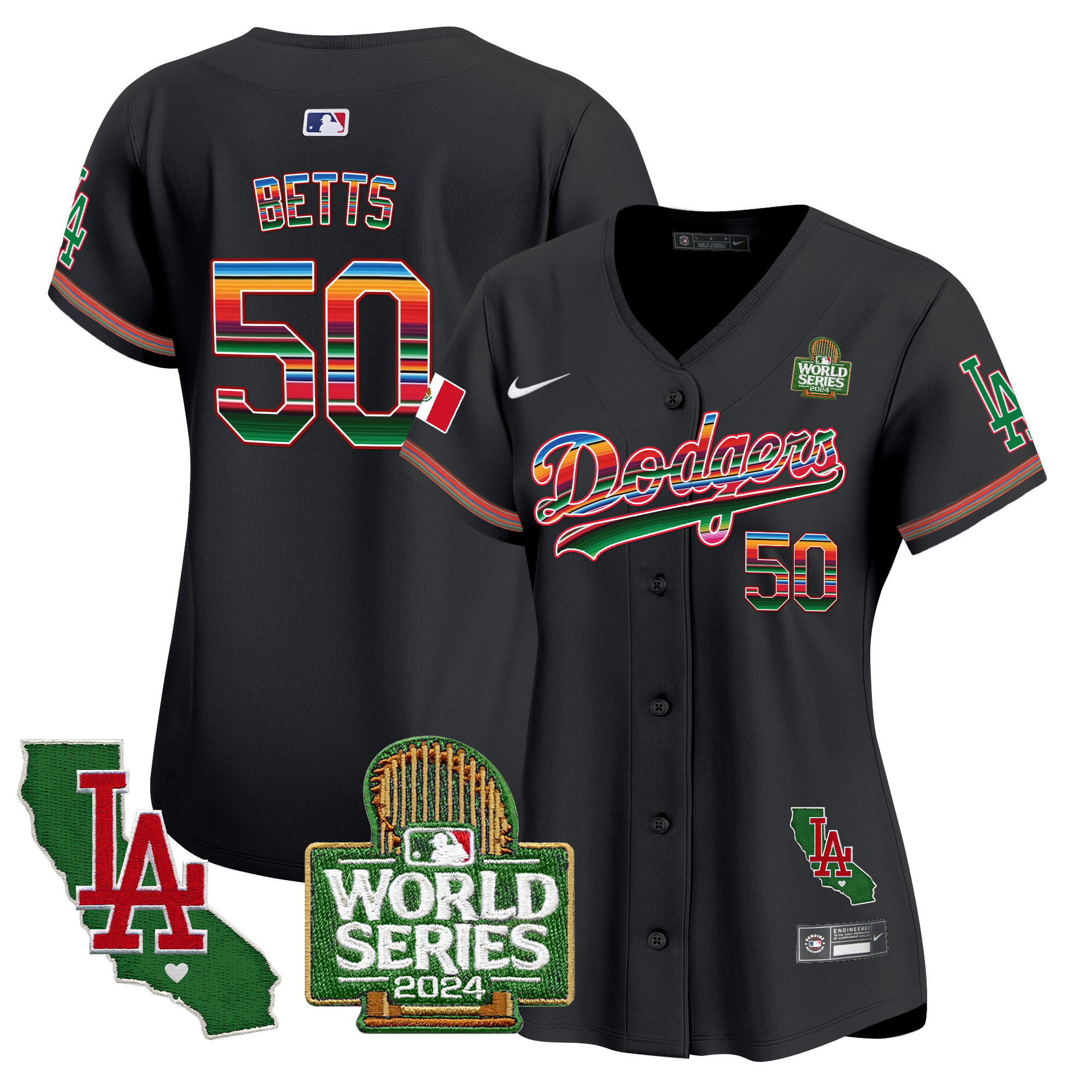 Women's Dodgers Mexico 2024 World Series Vapor Premier Limited Jersey V2 - All Stitched - Image 22