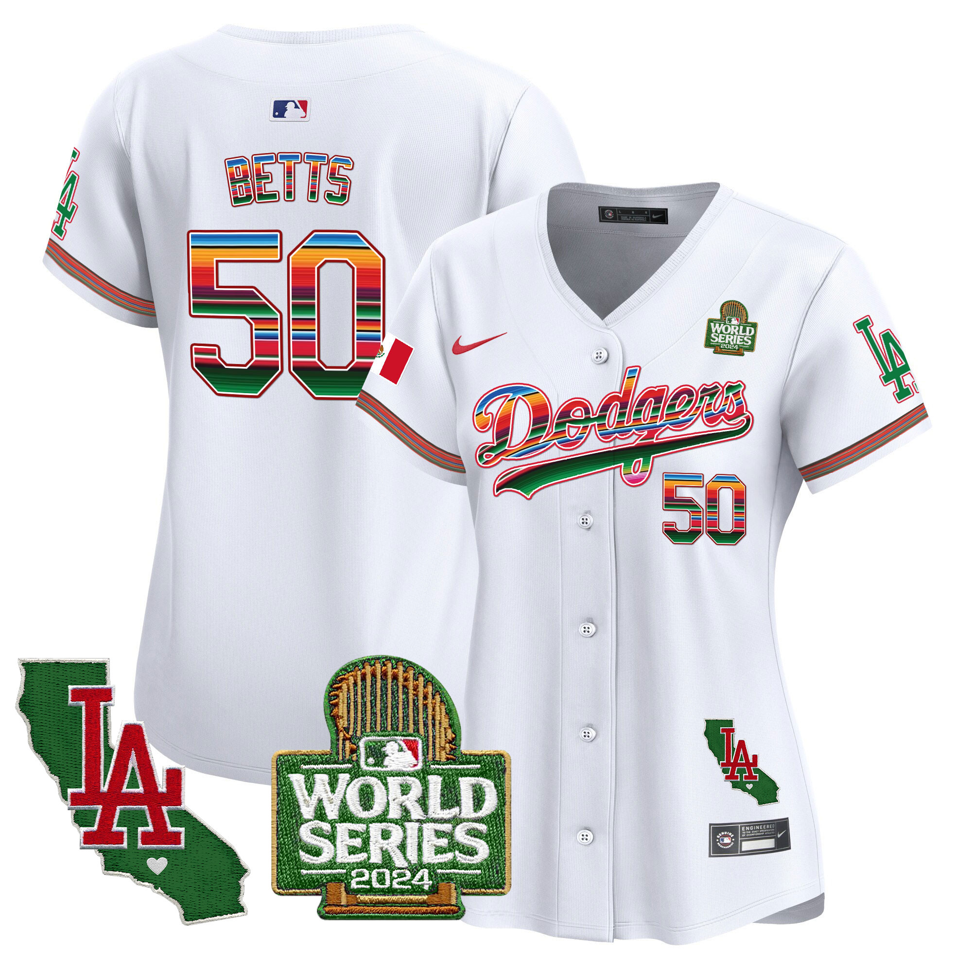 Women's Dodgers Mexico 2024 World Series Vapor Premier Limited Jersey V2 - All Stitched - Image 4