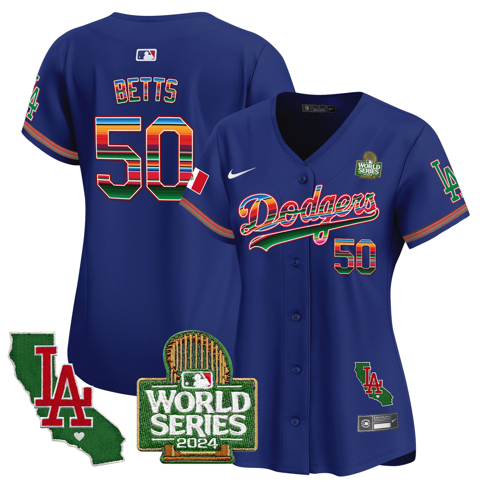 Women's Dodgers Mexico 2024 World Series Vapor Premier Limited Jersey V2 - All Stitched - Image 13