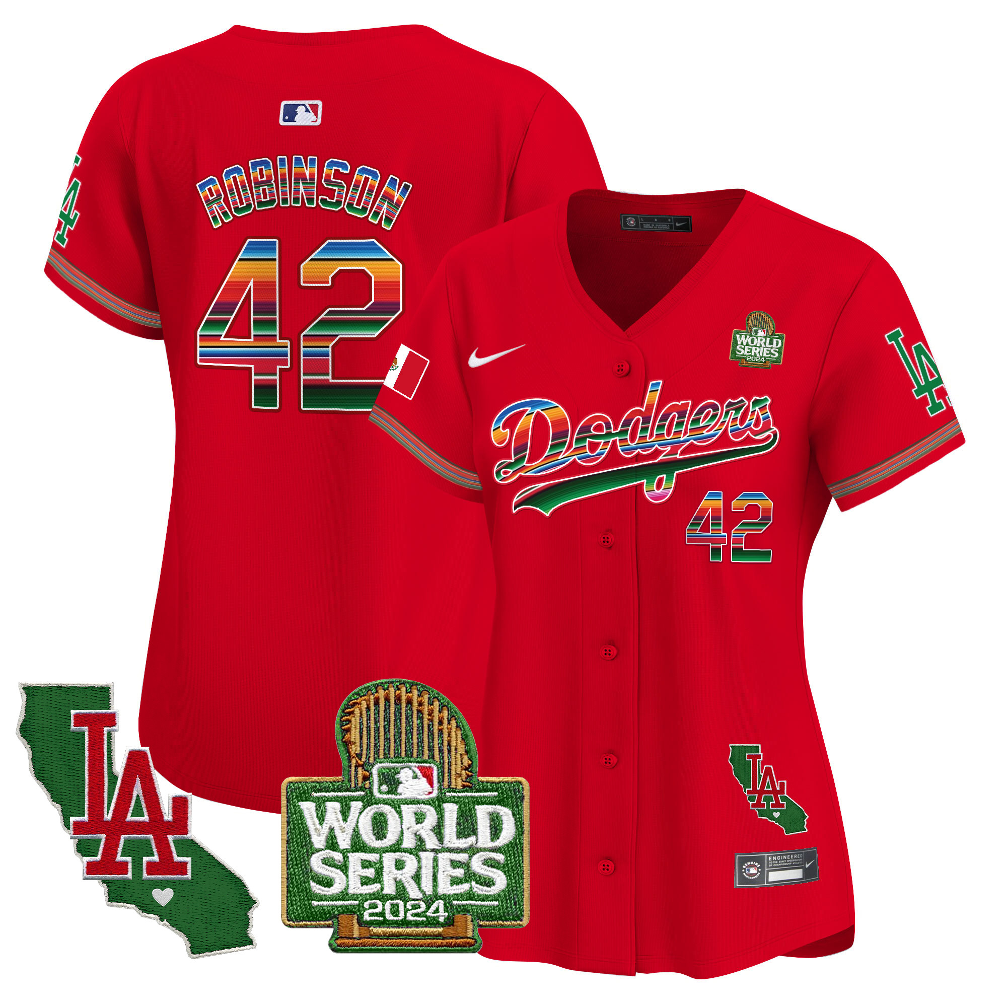 Women's Dodgers Mexico 2024 World Series Vapor Premier Limited Jersey V2 - All Stitched - Image 48