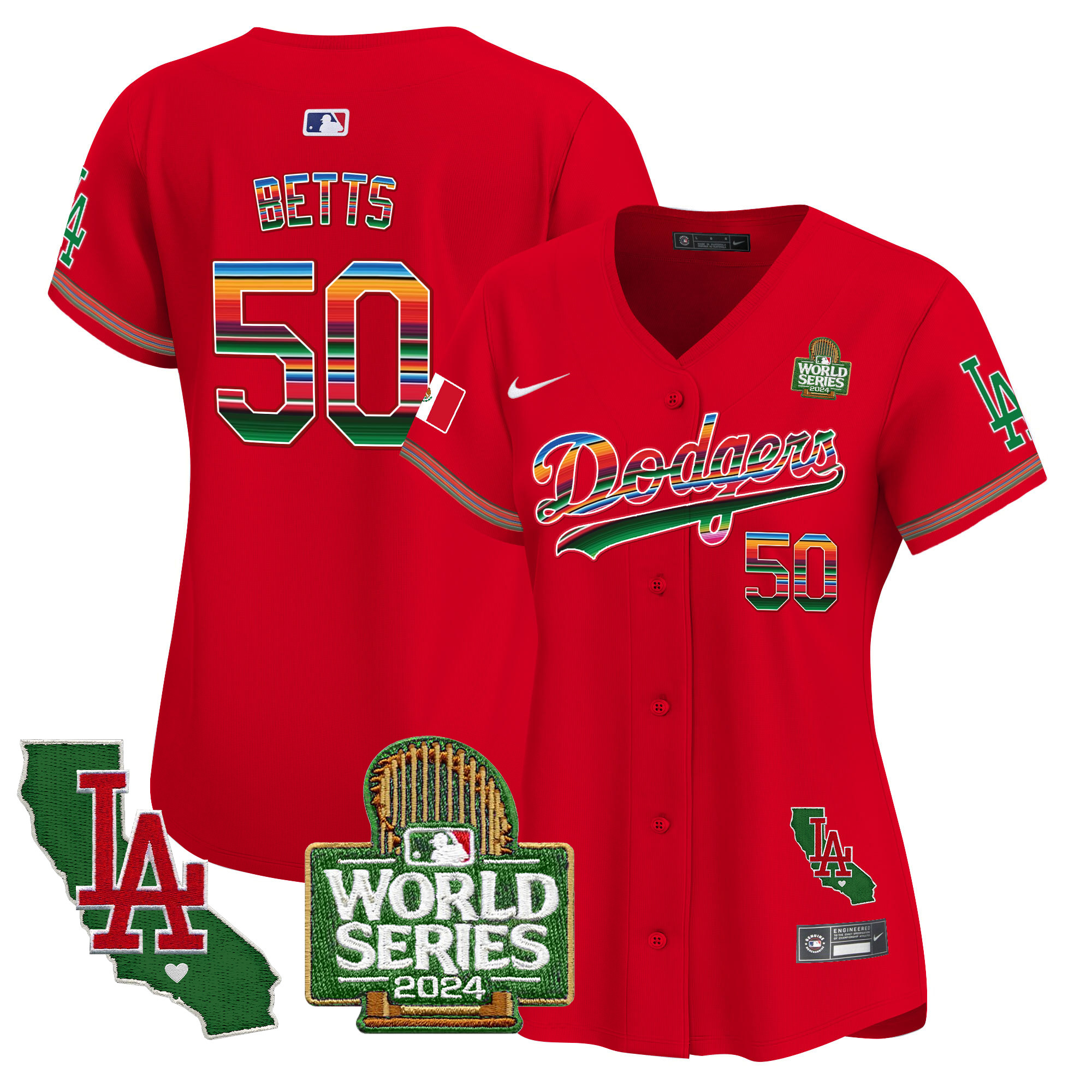 Women's Dodgers Mexico 2024 World Series Vapor Premier Limited Jersey V2 - All Stitched - Image 49