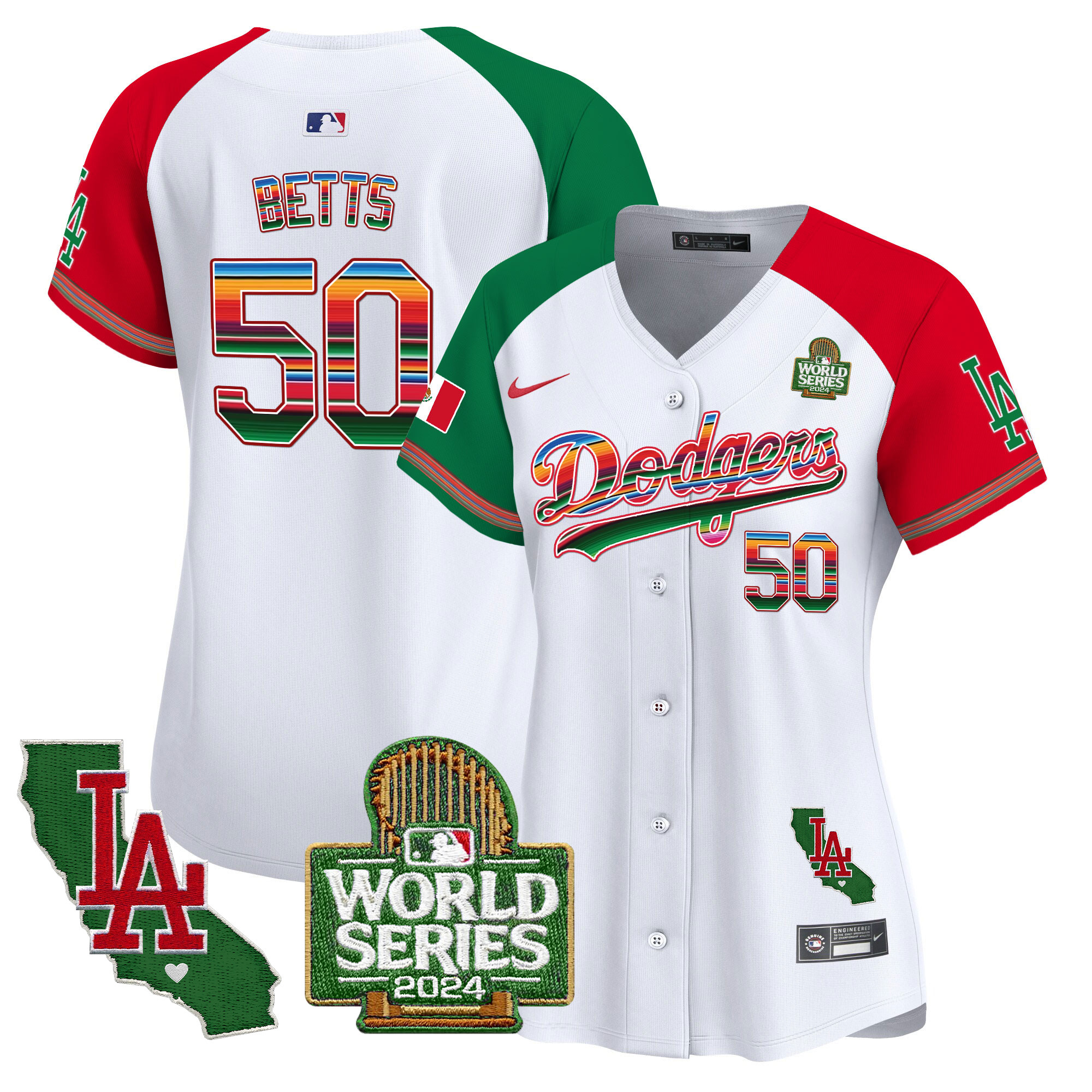 Women's Dodgers Mexico 2024 World Series Vapor Premier Limited Jersey V2 - All Stitched - Image 31