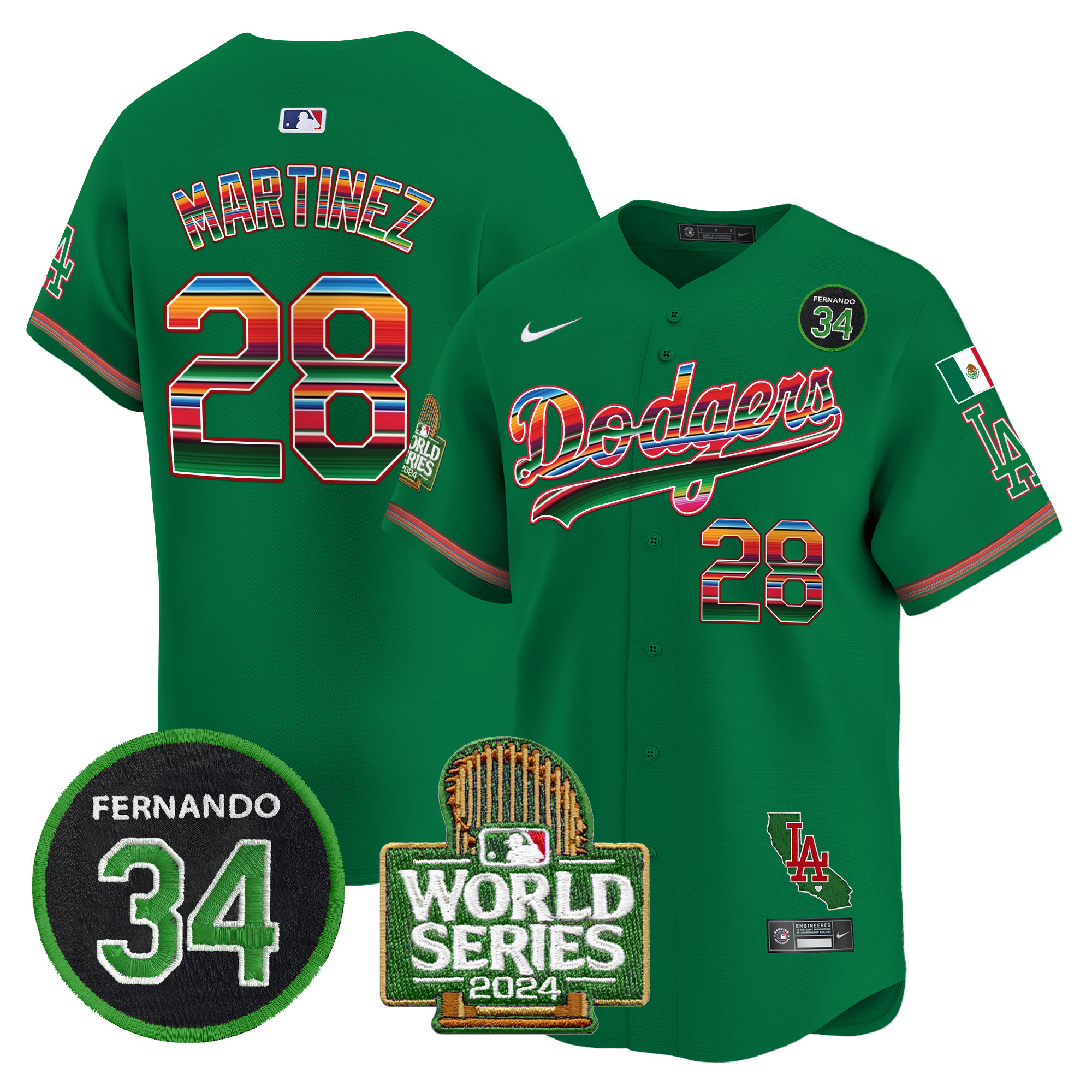 Men's Dodgers Mexico Fernando Memorial & 2024 World Series Patch Vapor Premier Limited Jersey - All Stitched - Image 43