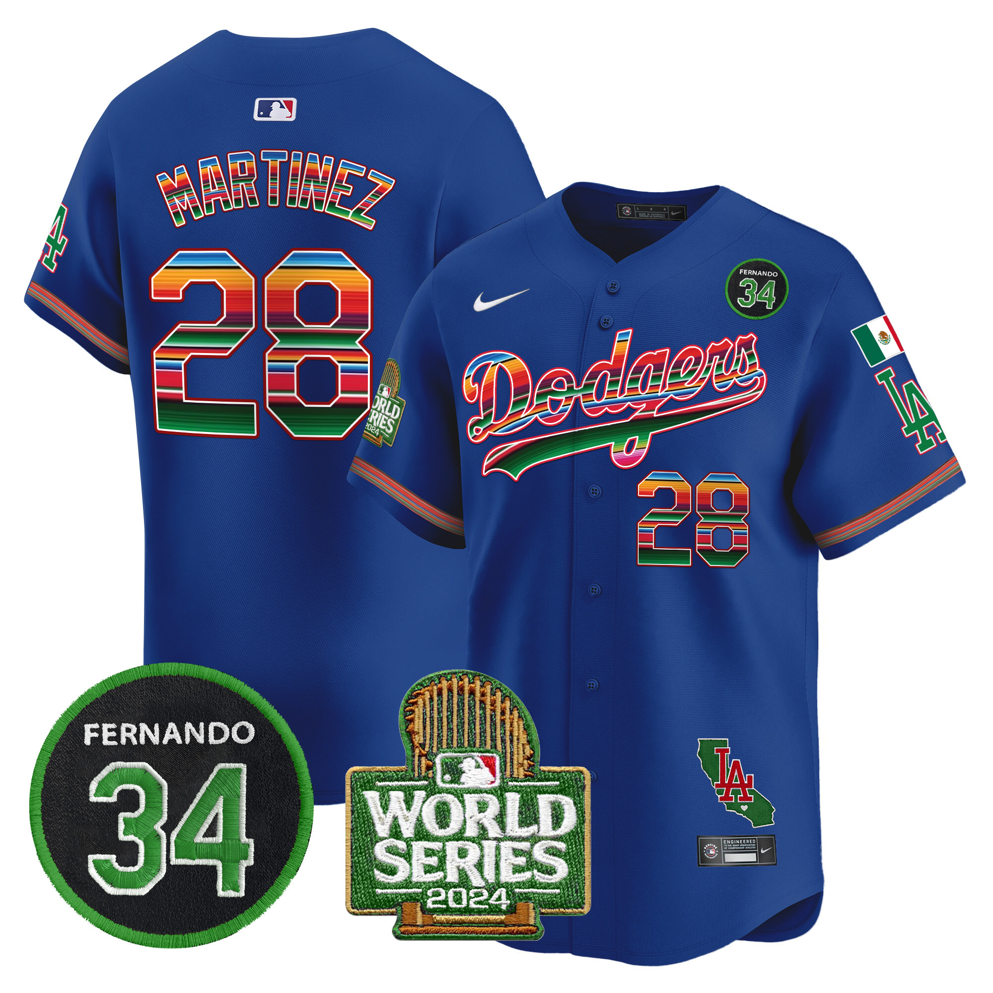 Men's Dodgers Mexico Fernando Memorial & 2024 World Series Patch Vapor Premier Limited Jersey - All Stitched - Image 16
