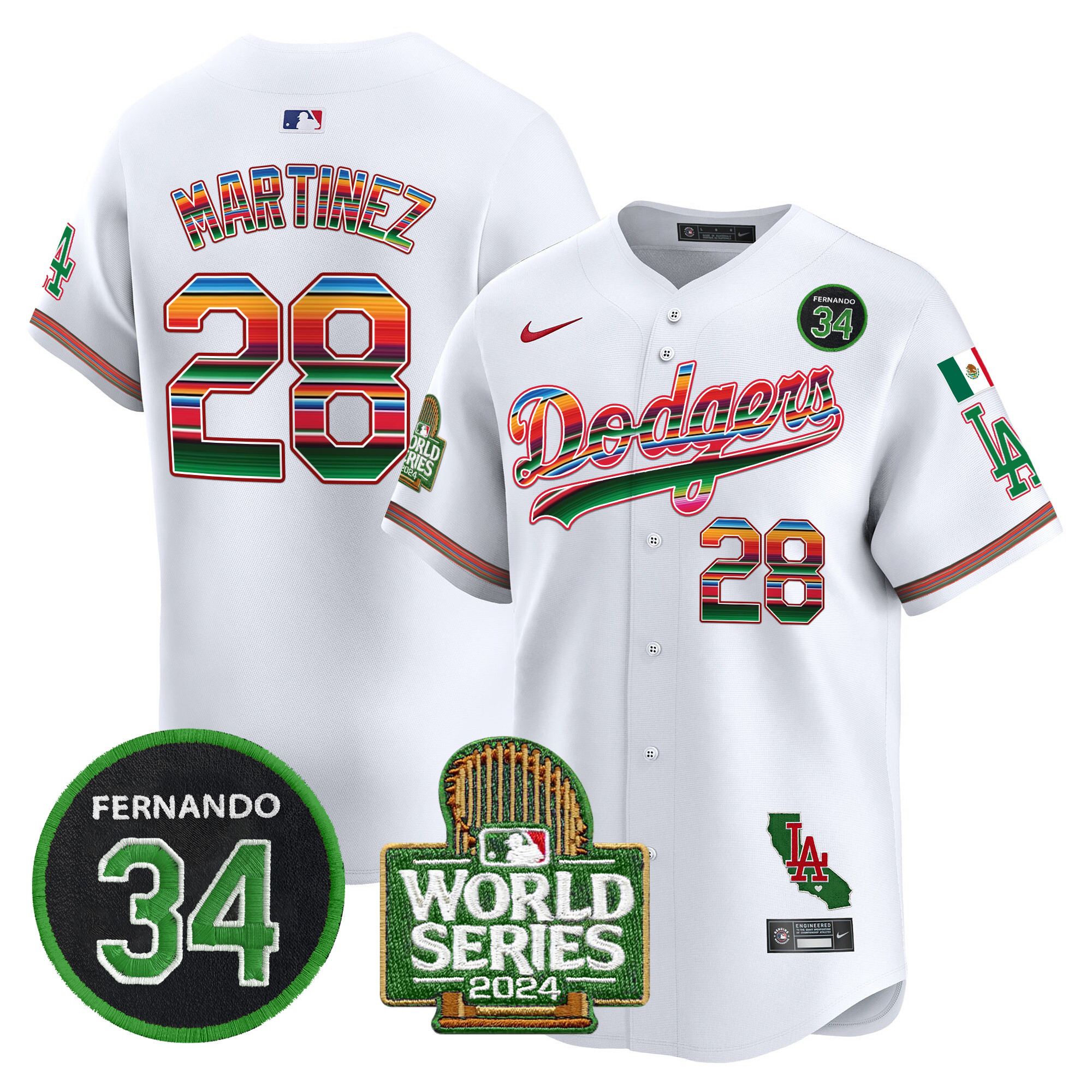 Men's Dodgers Mexico Fernando Memorial & 2024 World Series Patch Vapor Premier Limited Jersey - All Stitched - Image 7